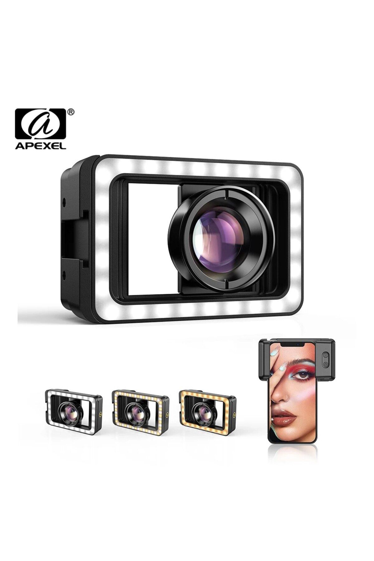 APEXEL-New Upgrated 4k HD 100mm Macro Lens With LED Fill Light Universal Clamp Micro Lenses for i... 2