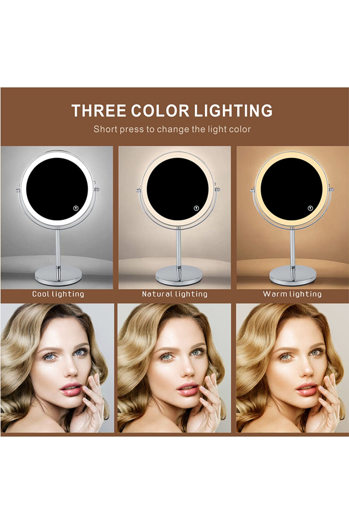 Choice-مرآة مكياج LED مكبرة 10 مرات 8 بوصة مع مفتاح لمس ضوء 3 ألوان وشحن USB على الوجهين... 4