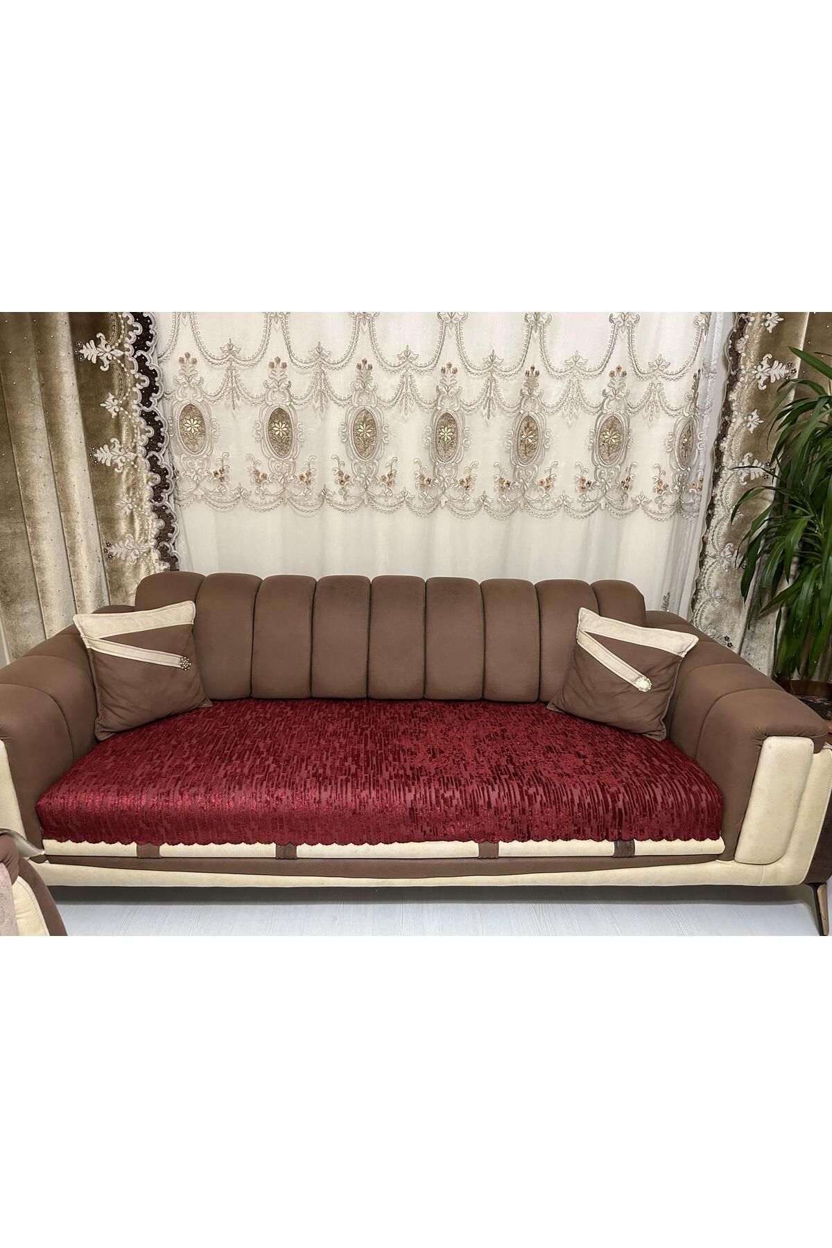 Tekstilsa-New Fashion Burgundy Sponge Sofa Cover - 1Pc 5