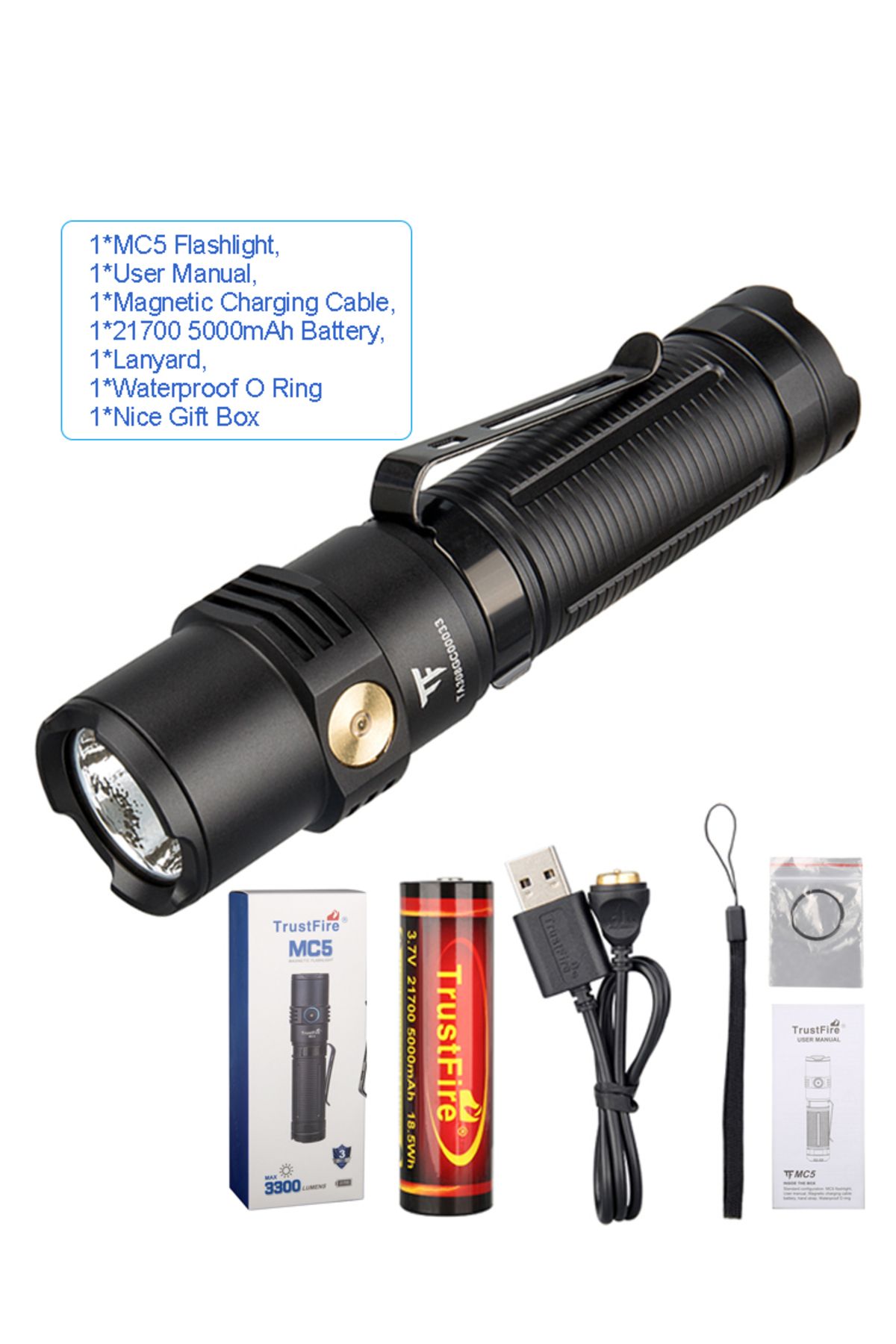 TrustFire-High Power Led Flashlights Trustfire MC5 3300 Lumens Rechargeable Edc Magnetic Charging Use 21700... 1