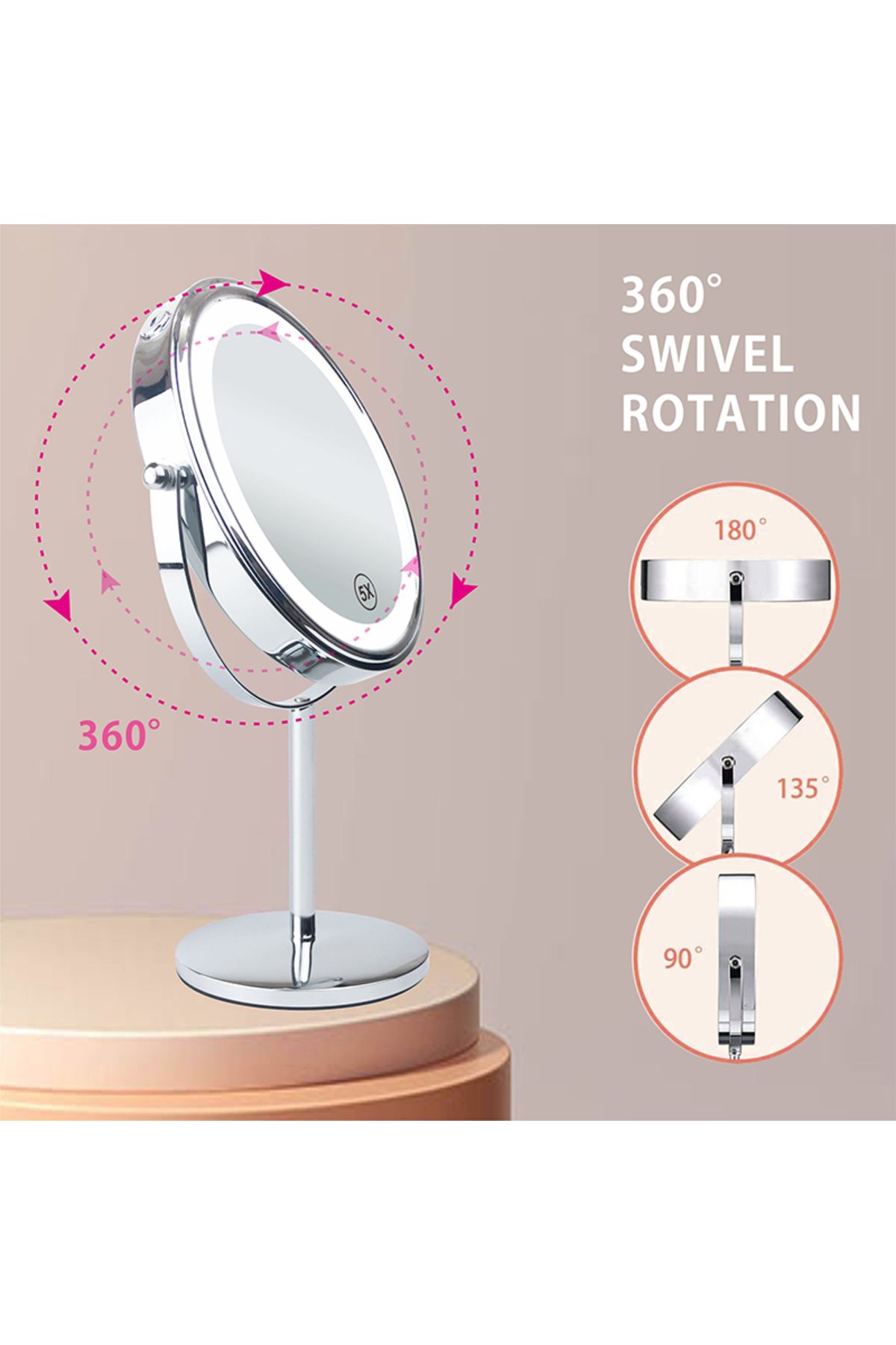 Choice-مرآة مكياج LED مكبرة 10 مرات 8 بوصة مع مفتاح لمس ضوء 3 ألوان وشحن USB على الوجهين... 6
