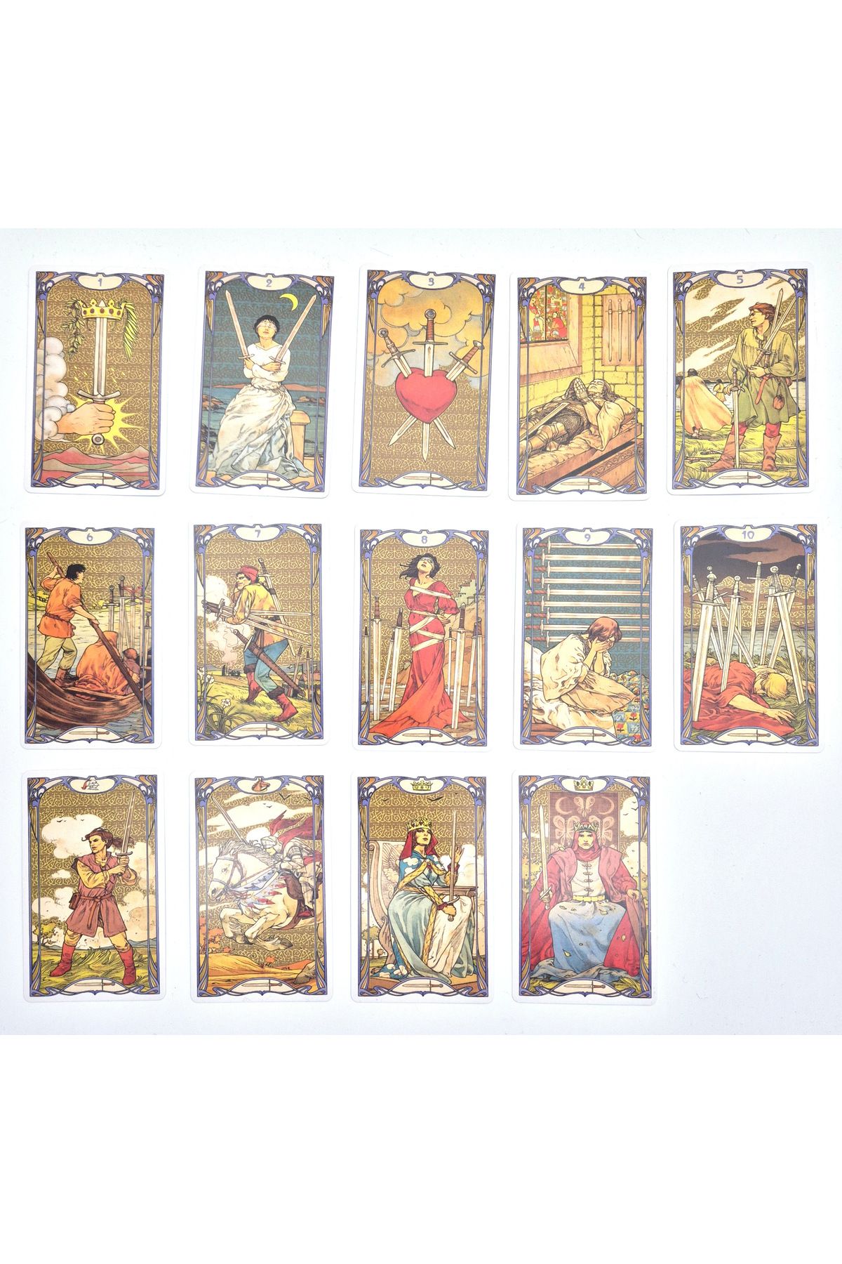 Spelt-78 Card Golden Art Nouveau 9x5,5cm Mini Tarot Deck Tarot Cards 3