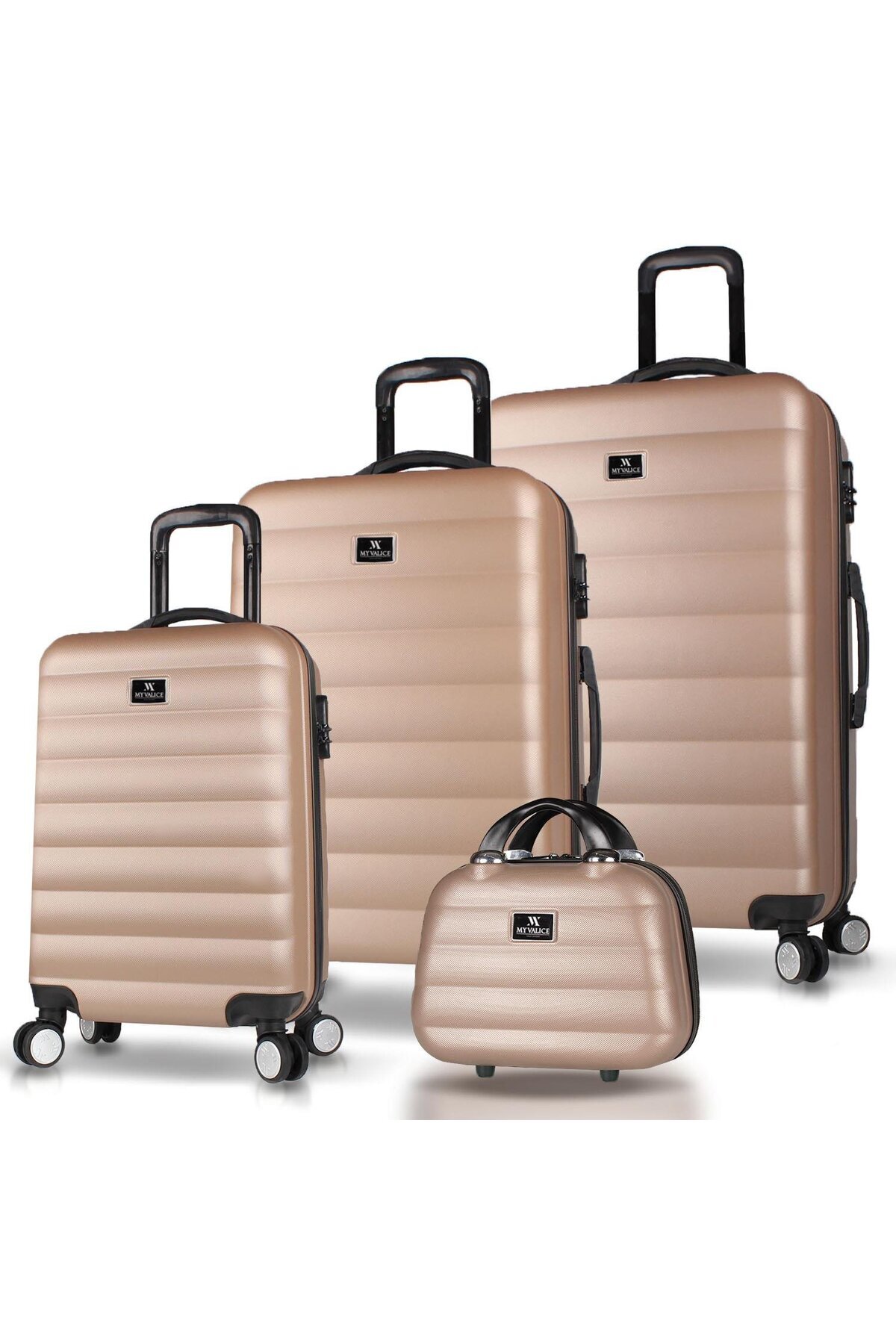 My Valice Colors Abs Kabin Orta Büyük ve Makyaj Boy Gold 4'lü Travel Valiz Seti