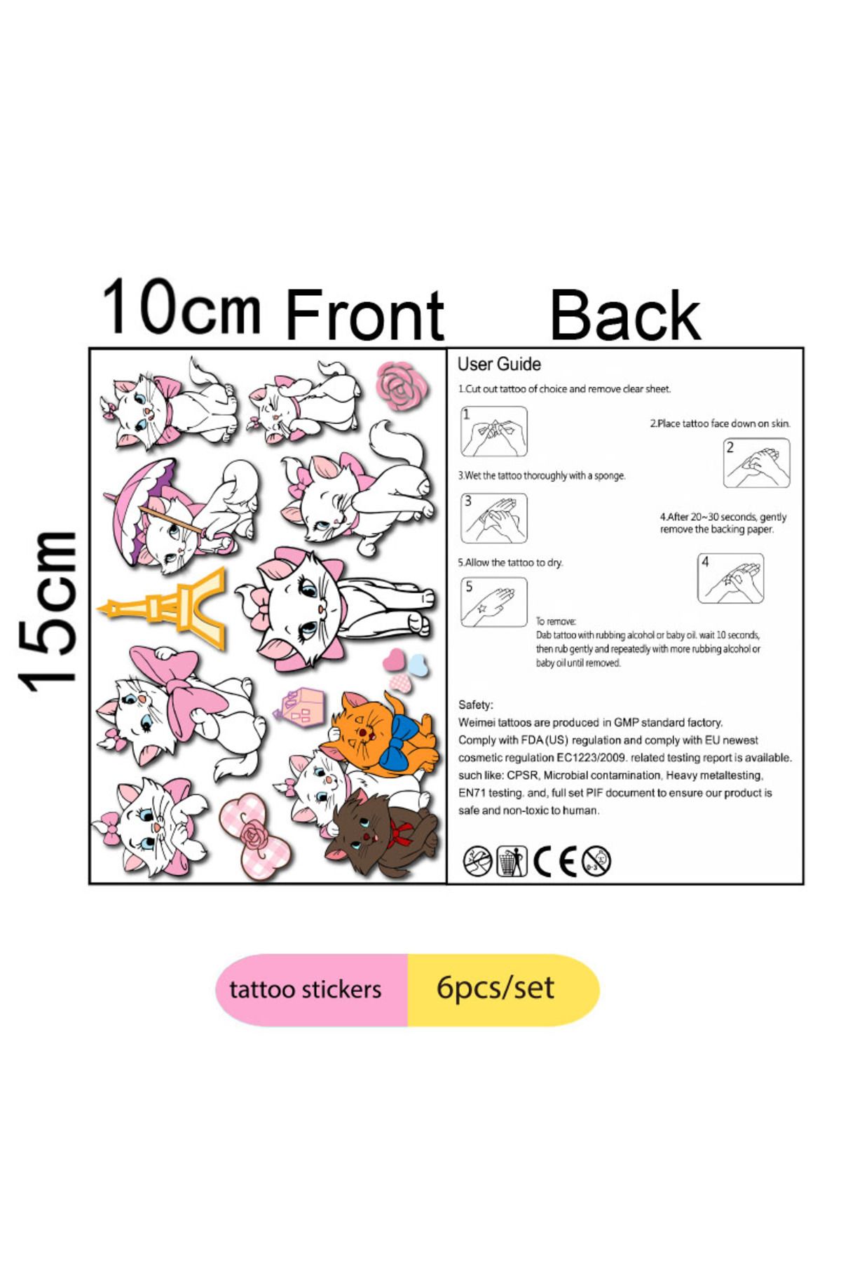 Choice-The Aristocats Marie Cat Disney Temporary Tattoos for Kids Cartoon Tattoo Stickers for Girls Boys... 2