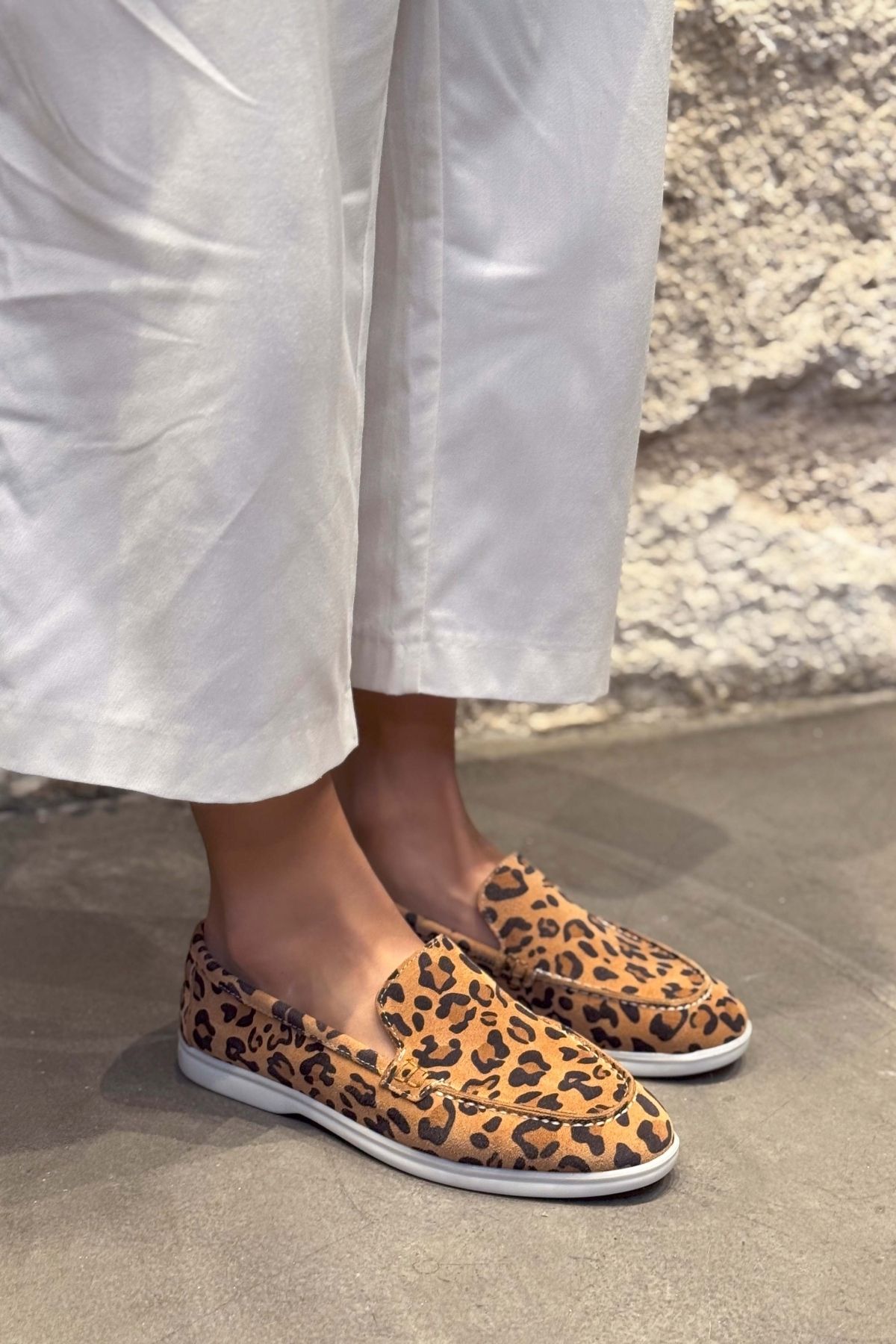 NİŞANTAŞI SHOES-Γυναικείες μπαλαρίνες Vayne Tan Leopard με μοτίβο από γνήσιο δέρμα επίπεδη σόλα 4