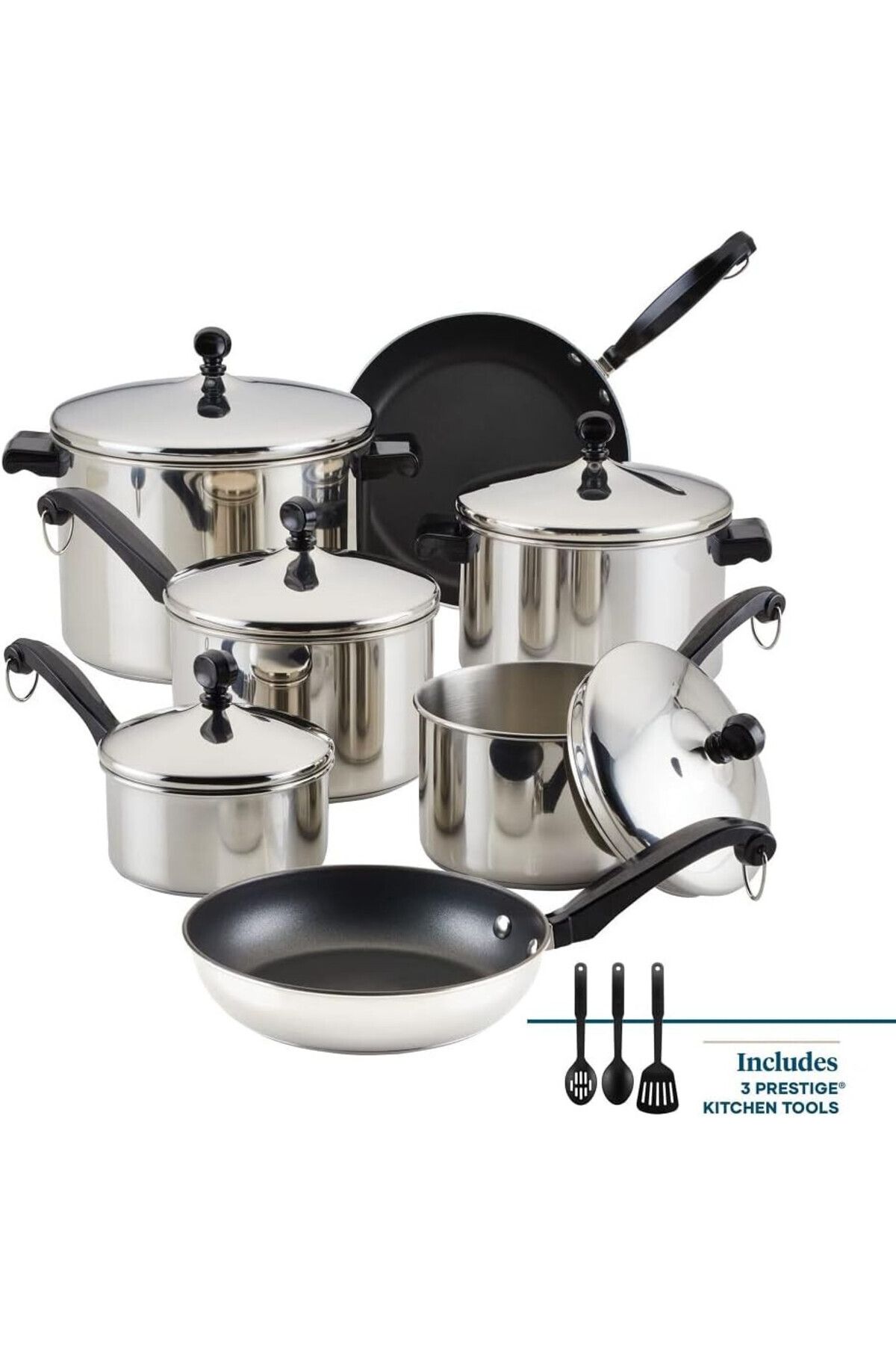 Farberware-Classic Stainless Steel Cookware Pots and Pans Se | 15-Piece Cooking Set - FB50049 Silver 1