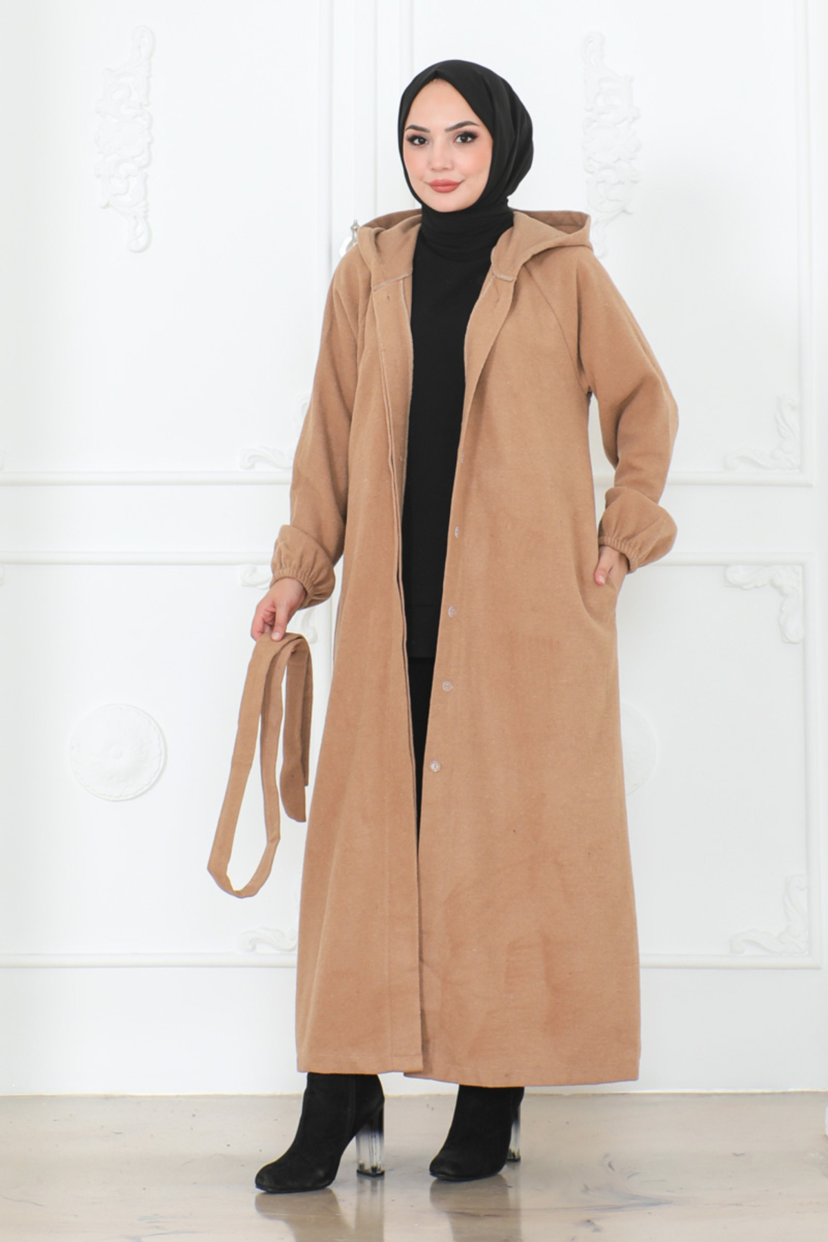 modapinhan Kuşaklı kaşe kaban