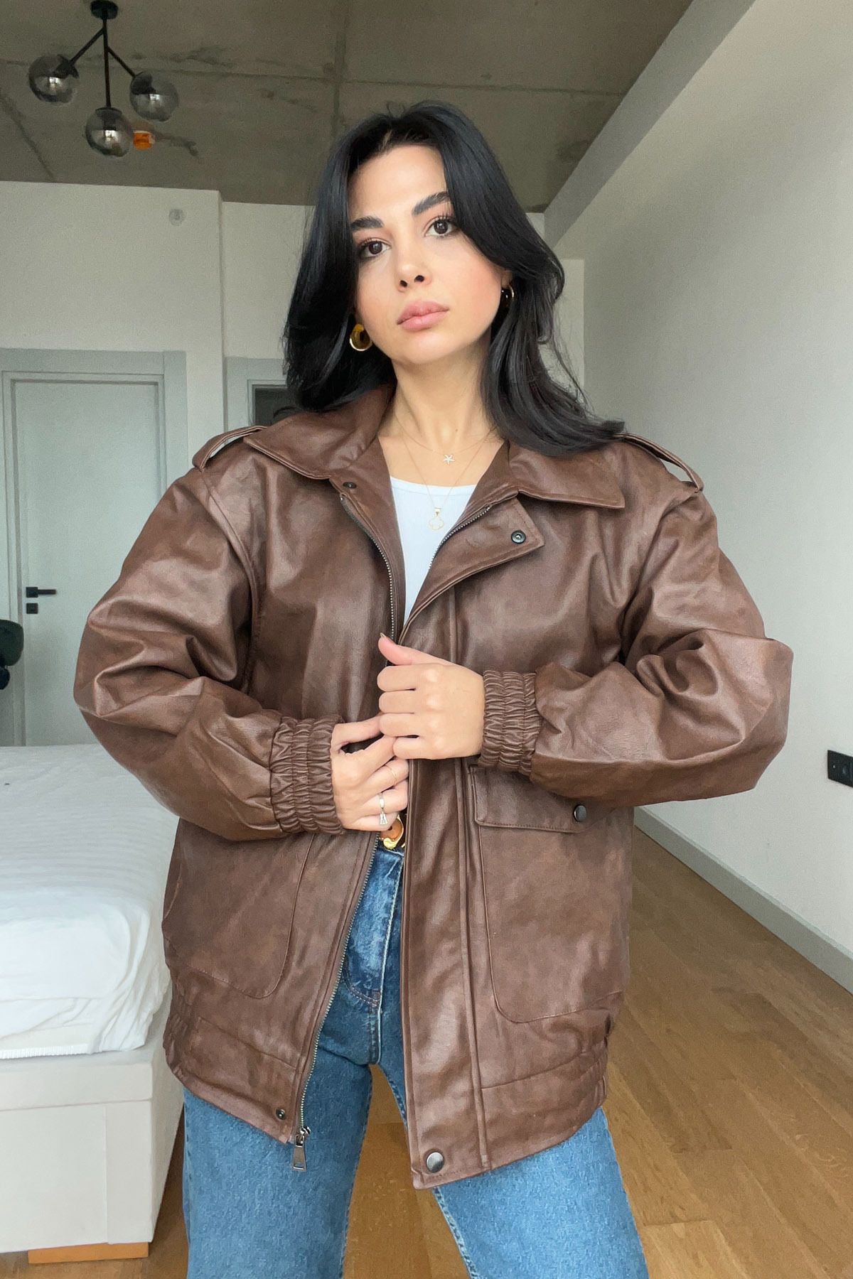 Seda Yalçın Atelier-Brown Palau Bomber Leather Jacket 3