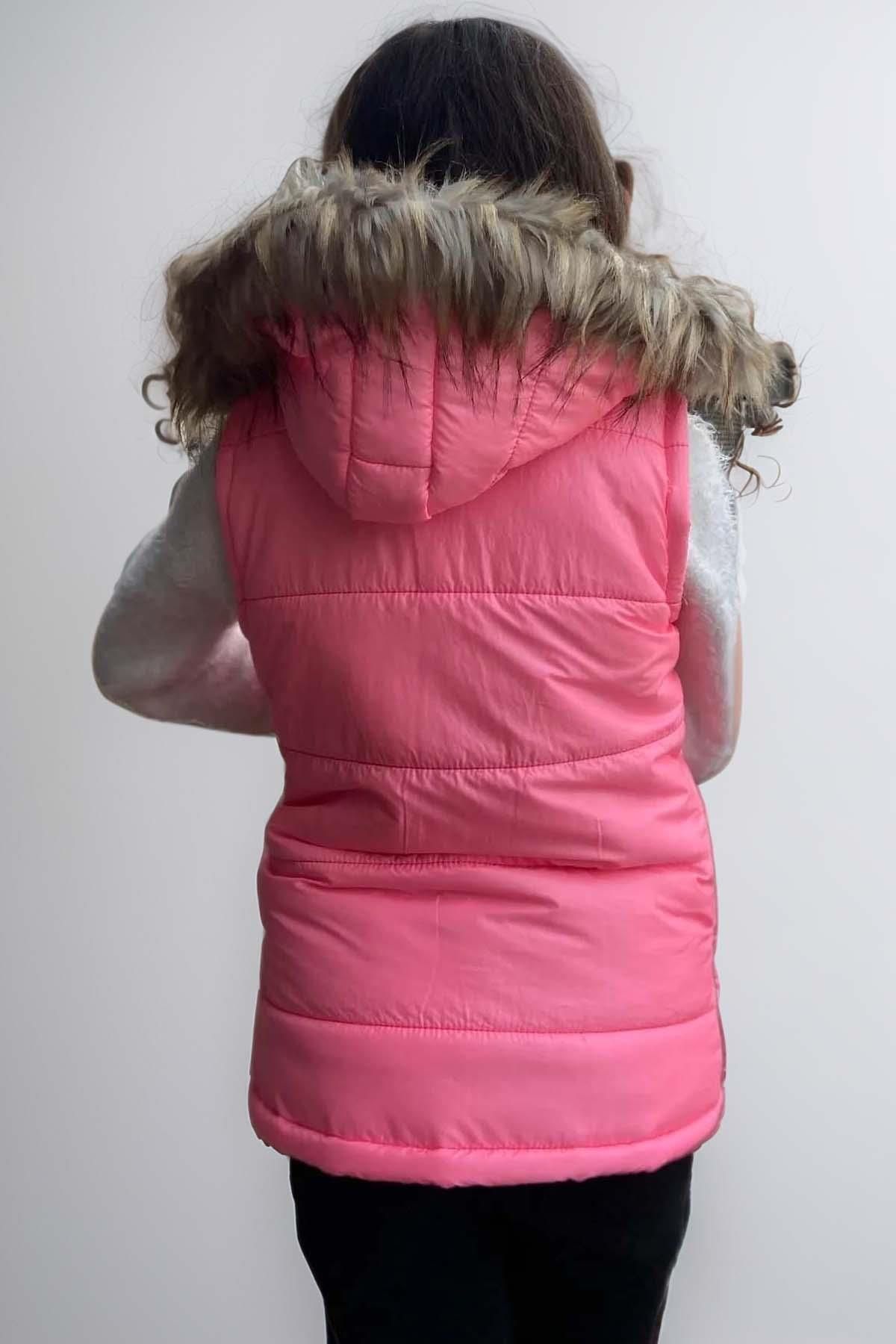 Riccotarz-Girl's Pink Inflatable Vest with Feather and Snap-On Hat and Zippered Open Close 2