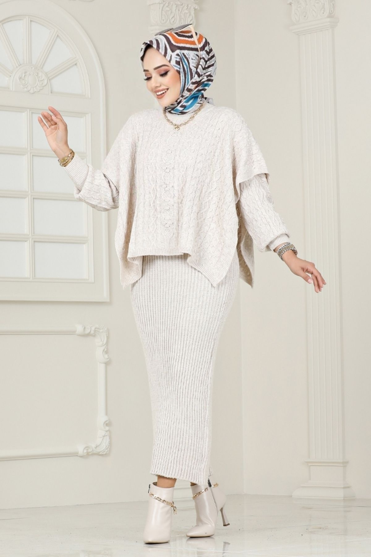 ModaMerve-Stone Colored Sweater Knitwear Dress Combination - 6001Uz1029-M 3