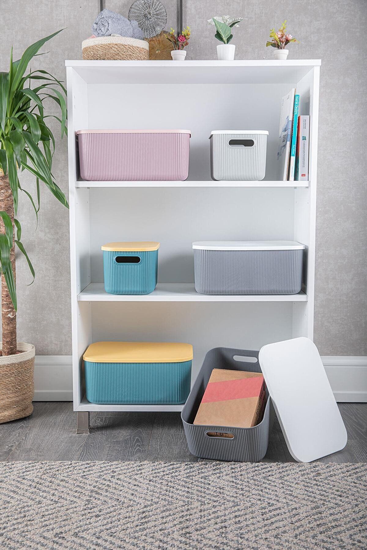 Bayev-2 Pieces Storage 13 Lt Gray Multi-Purpose Closet Organizer Box with Lid Boots Box 5