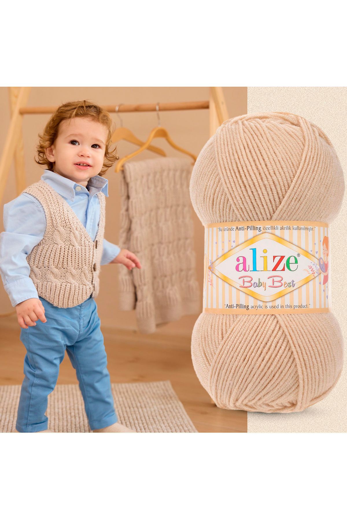 Alize-Бебешки въжета Baby Best 5 броя - 10% бамбук, антипилинг, цвят 824 камила 3