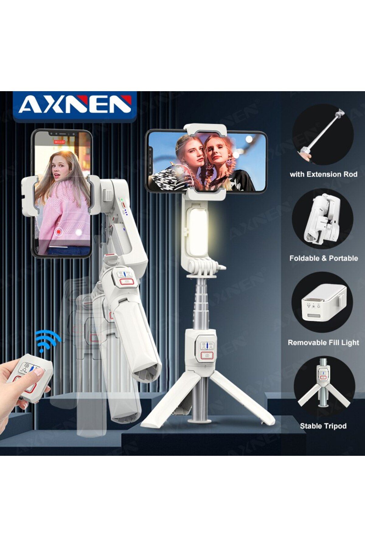 Choice-AXNEN A10 Smartphone Handheld Gimbal with Fill Light Extension Rod Remote,Cellphone Video Record ... 2