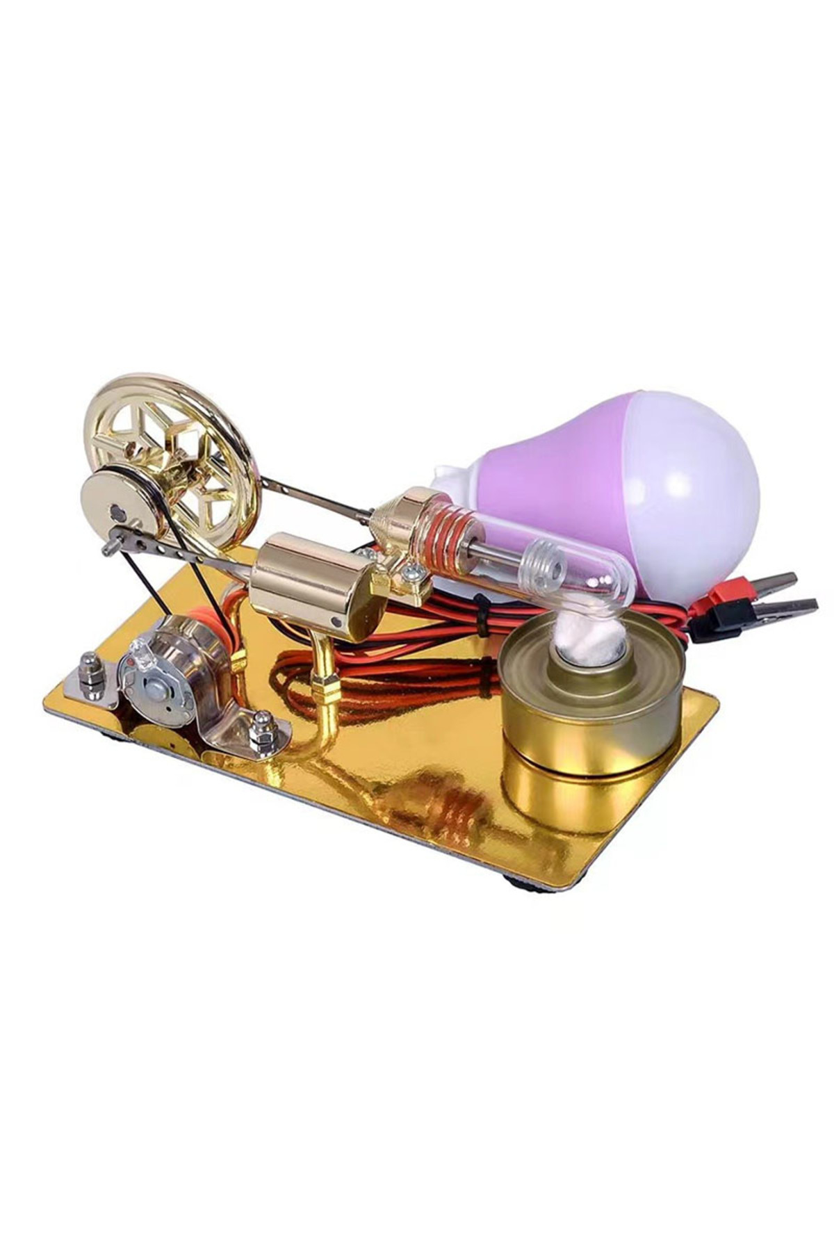 رنگ طلایی مدل موتور استرلینگ، ژنراتور، موتور بخار، آزمایش فیزیک، اسباب‌بازی علمی
