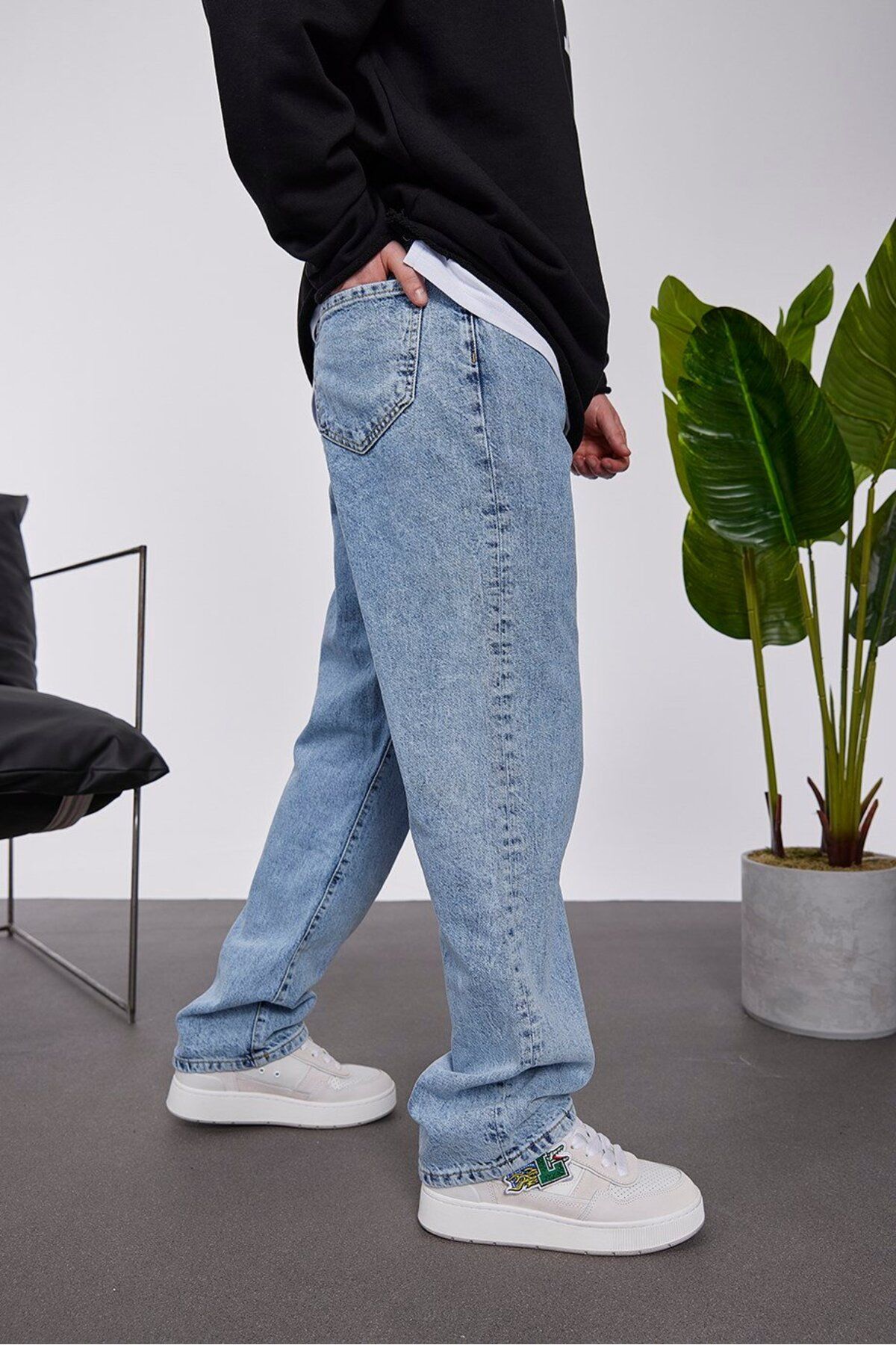 NOMARC 5174 Taşlamalı Açık Mavi Baggy Jean