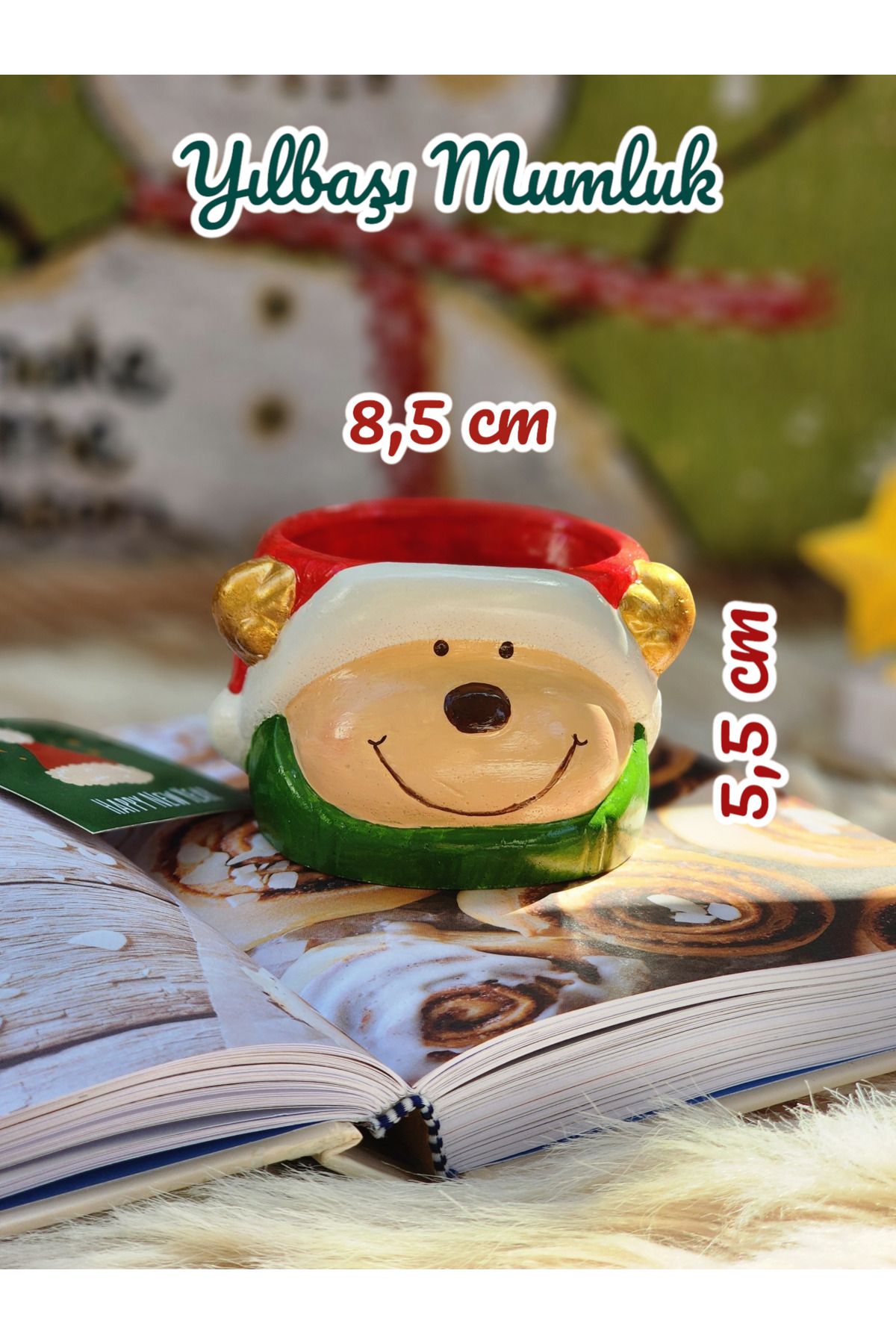Elioure El yapımı sevimli ayı Noel dekoratif mumluk, yeni yıl temalı süsler