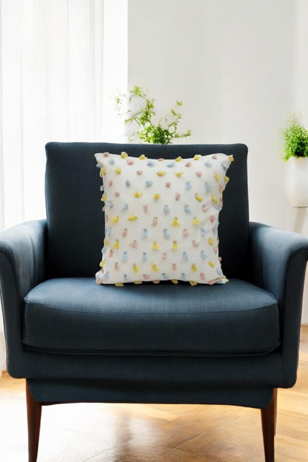 lissehome Husa De Perna Cu Ciucuri Pastel Culoare Crem -43x43cm - Design Modern Si Vesel - 40 x 40