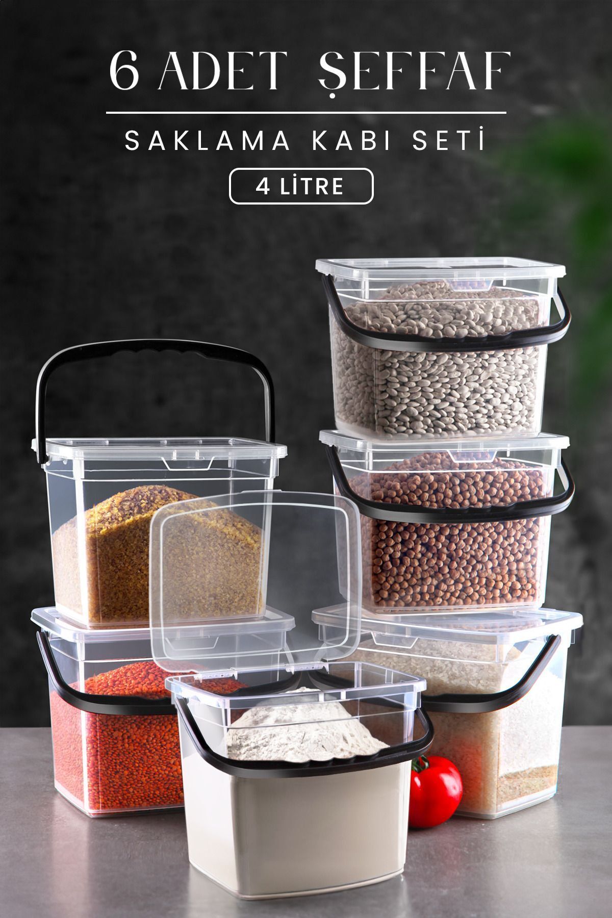 teknotrust 6'lı Kare Saklama Kabı, 4 Litre, Şeffaf, Kulplu, Çok Amaçlı, Dayanıklı Set
