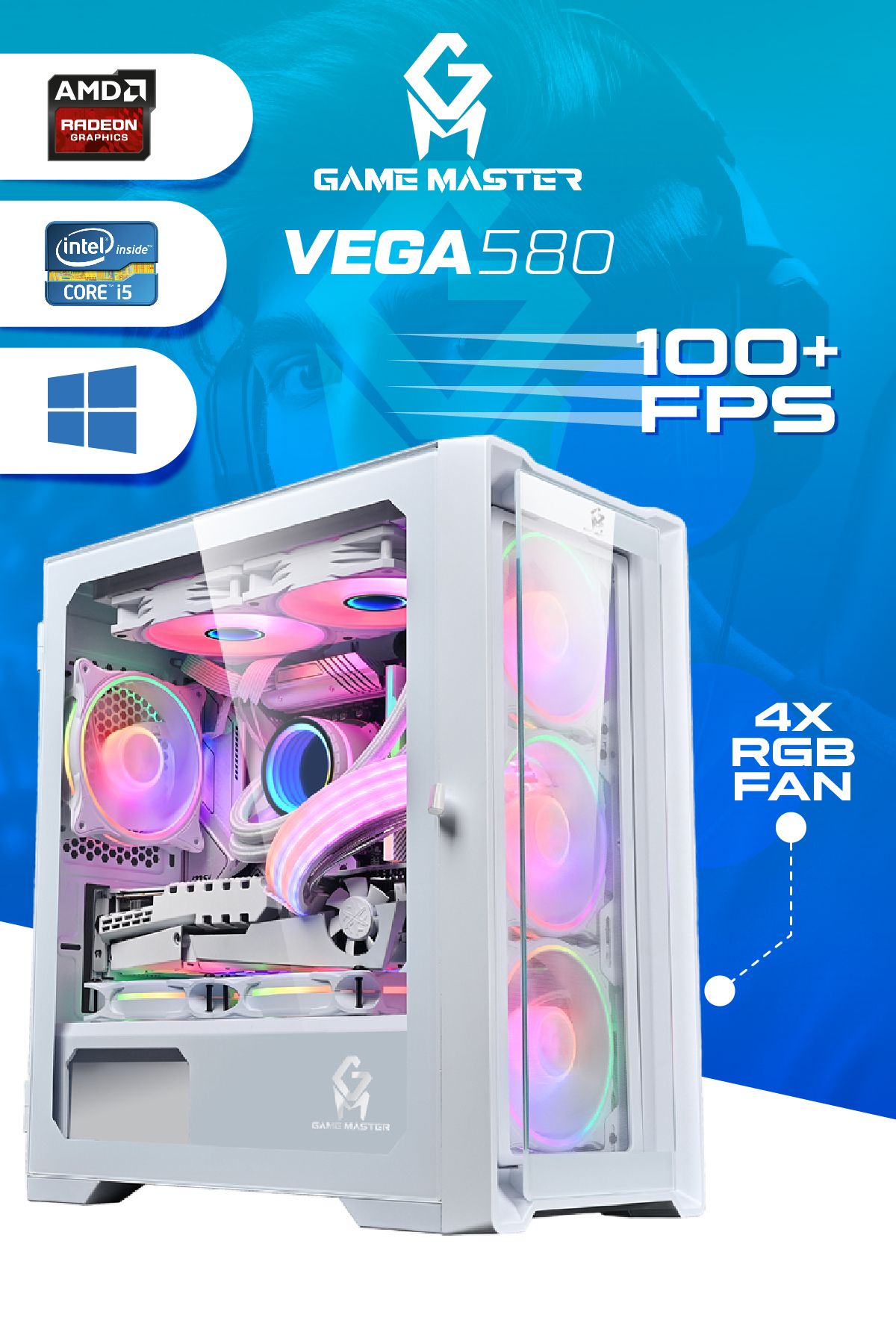 Game Master Vega 580 Intel i5-9400F CPU 16GB RAM 512GB M.2 SSD Rx580 Oyuncu Bilgisayarı Gaming Pc