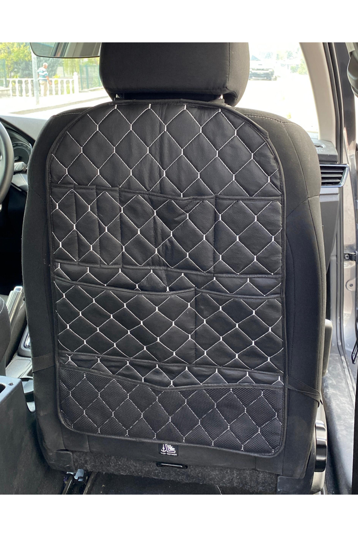 eryatex Araba Koltuk Arkası Eşya Düzenleyici Cepli Organizer Koruyucu Koltuk Arkası Çanta-Deri Kumaş fotoğrafı 2 (önizleme)