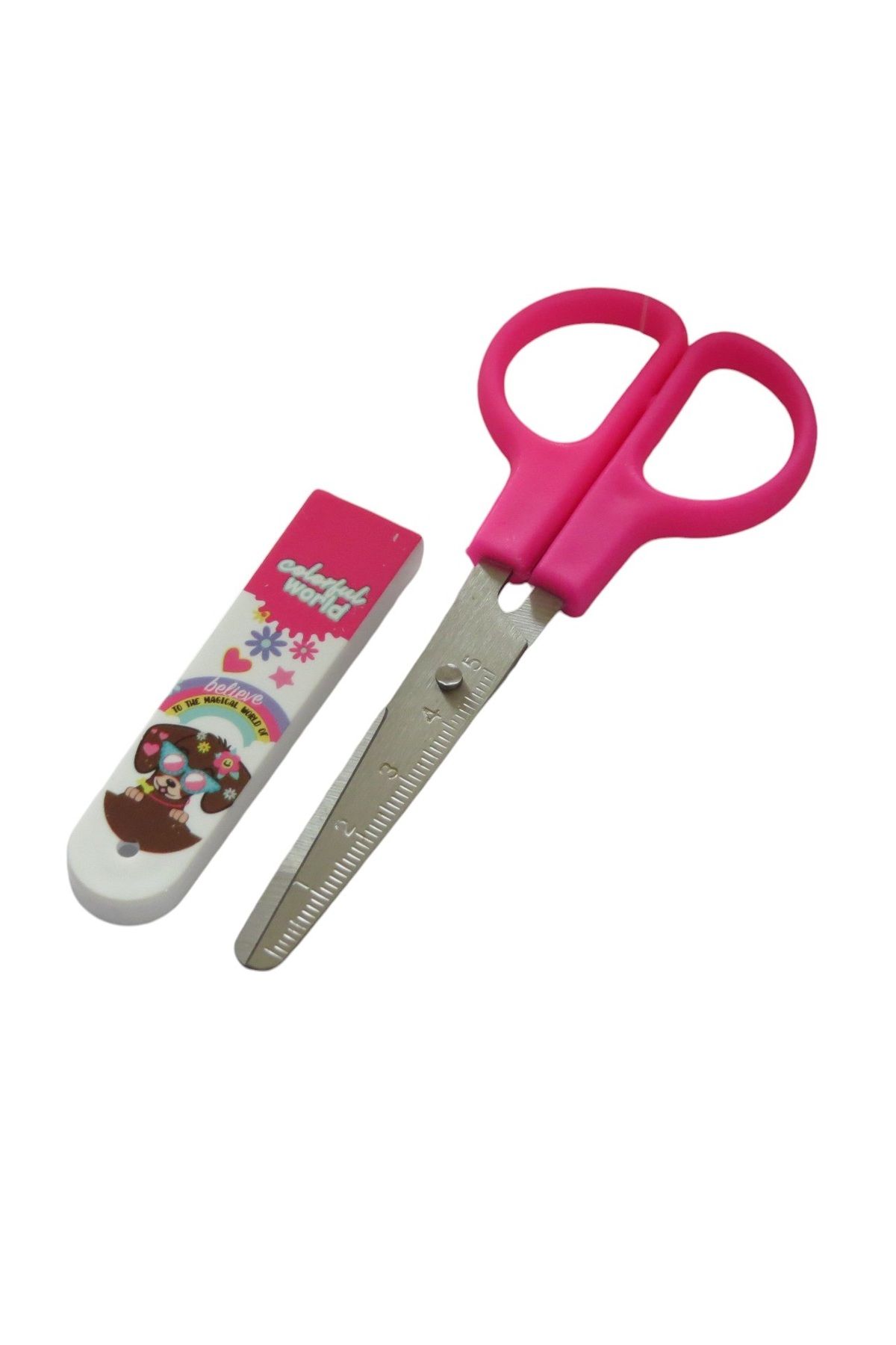 Polin-Ks-150 Plastic Protected Patterned Students' Scissors with Blunt Tip and Ruler 3