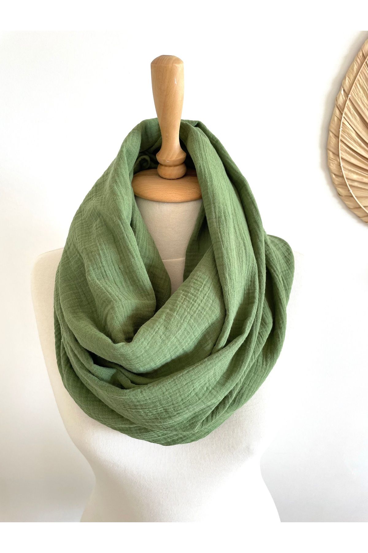 LeBohas-Green Muslin Shawl 2-Layer Natural Cotton Shawl 2