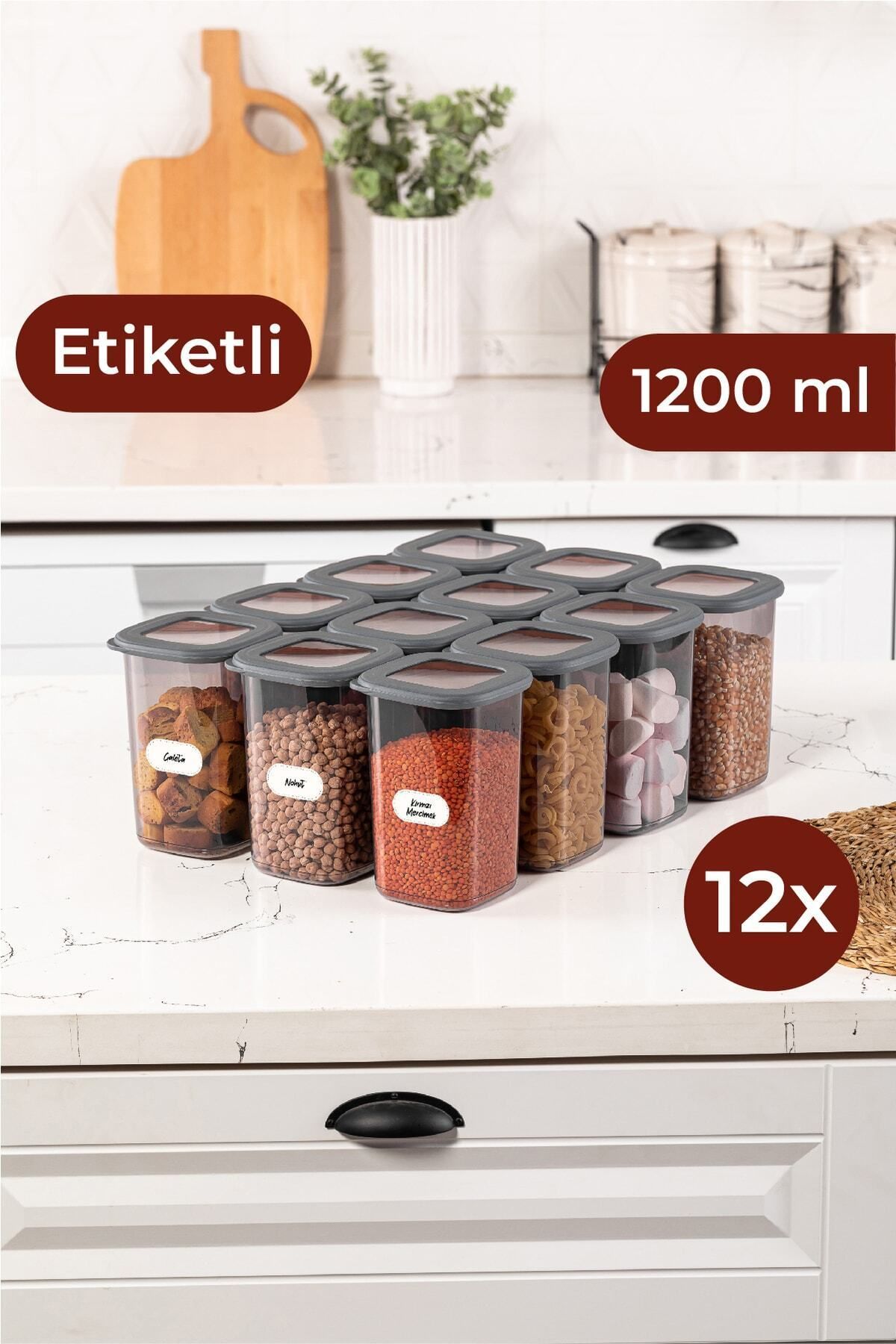 Vienev-Square Food Storage Container with Foly Label Set of 12 Medium Size 1.2 Liter 1
