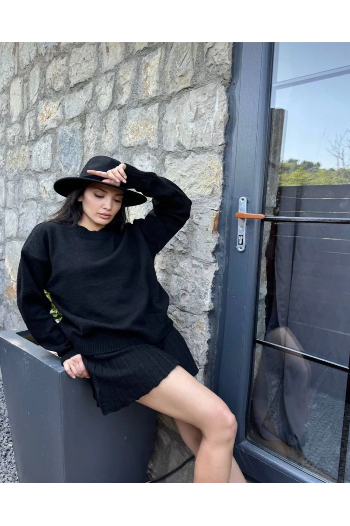 GAJA Pulover Supradimensionat Pentru Damă, Cu Gât Crew, Plisat, Fustă Mini Cu Talie Înaltă, Tricotaj Femeie - Standard
