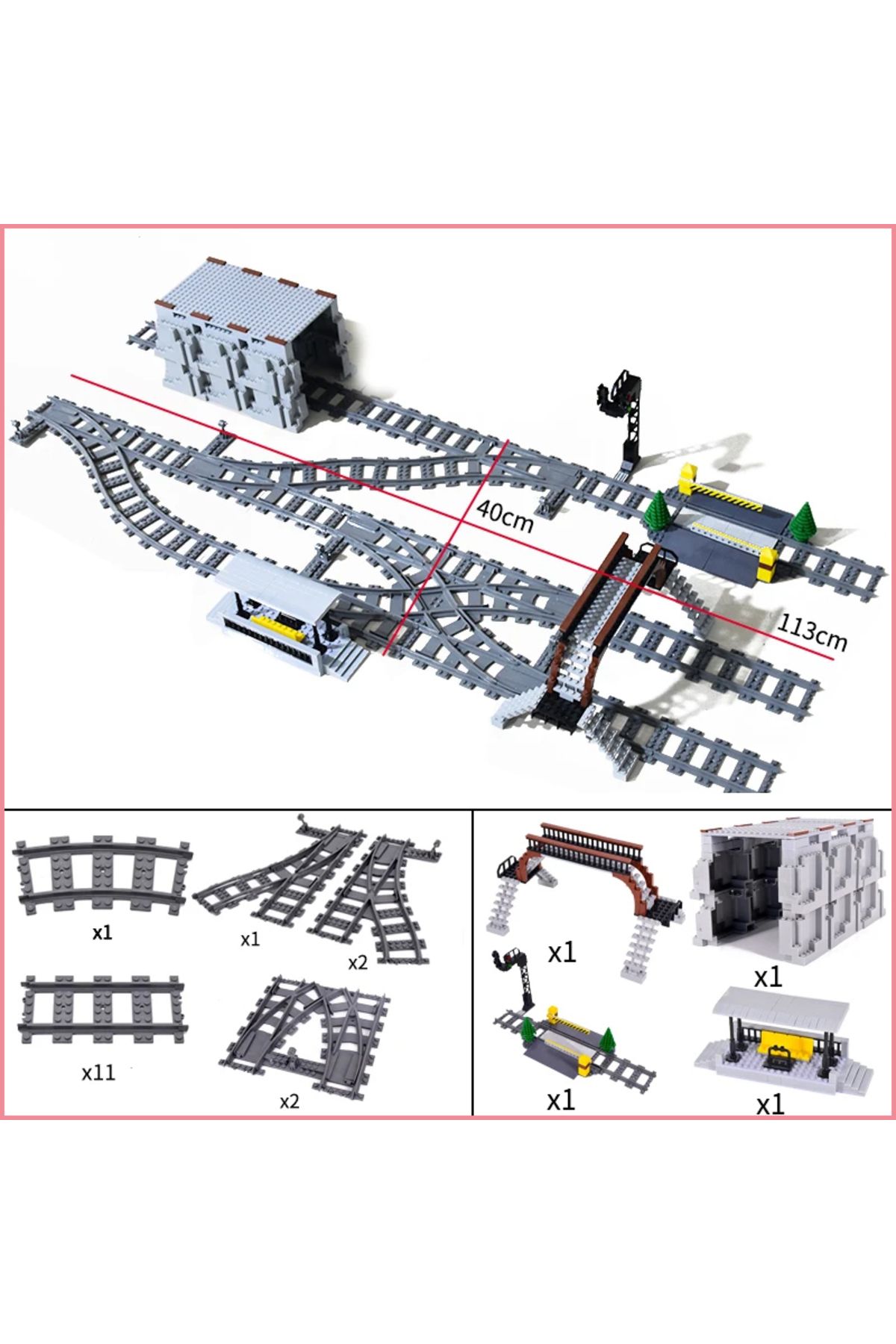 Mitty-City Train Station Platform Traffic Light Cave Flyover Tracks Straight Curved Rails Building Bloc... 3