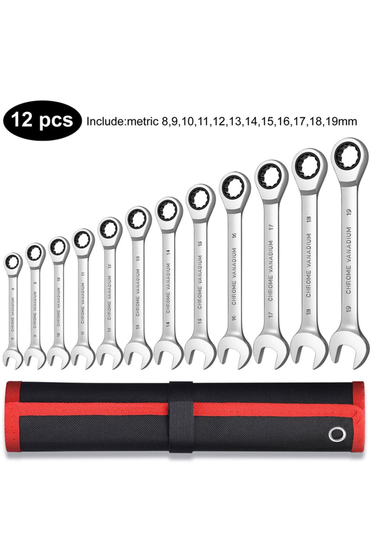 Venmess-12pcs(8-19) Ratcheting Combination Wrench Set,12 Point Box End And Open End Wrench Set Spanner Fit F 1
