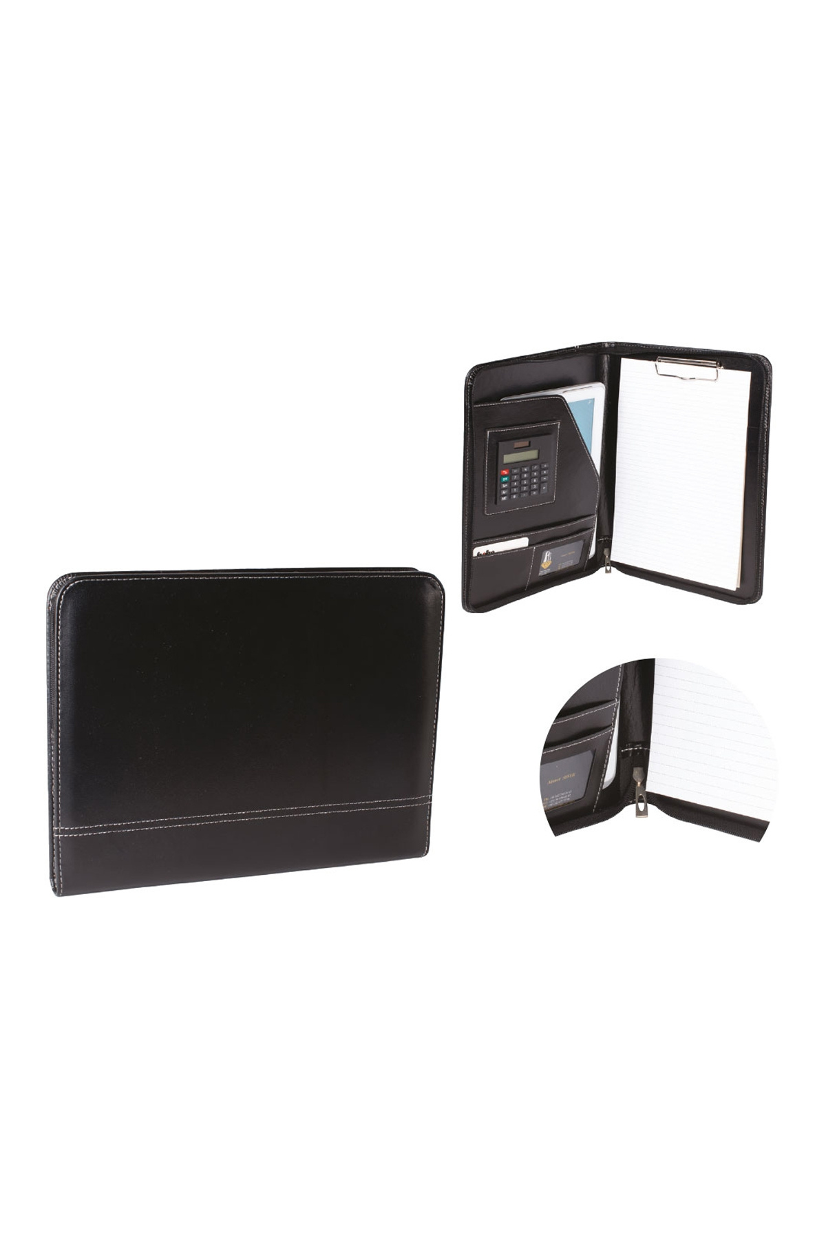 SEDEF SİLVER-Black Leather Secretary with A4 Calculator and Zipper - Paper Holder 3