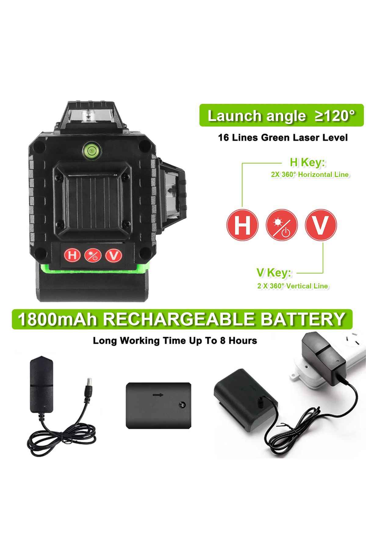 Choice-Laser Level 360 Self Leveling, 4x360° 4D Cross Line Laser, Green Laser Level Lines Tool, Self Lev... 5