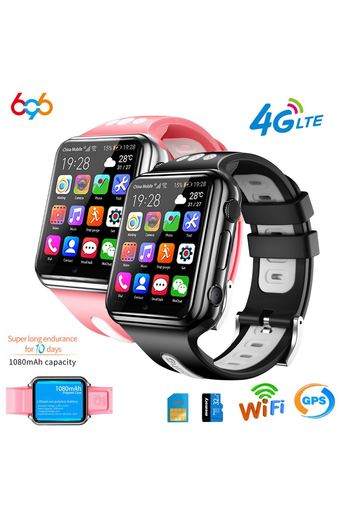 Choice-696 H1/W5 4G GPS Wifi location Student/Kids Smart Watch Phone android system clock app install Bl... 3