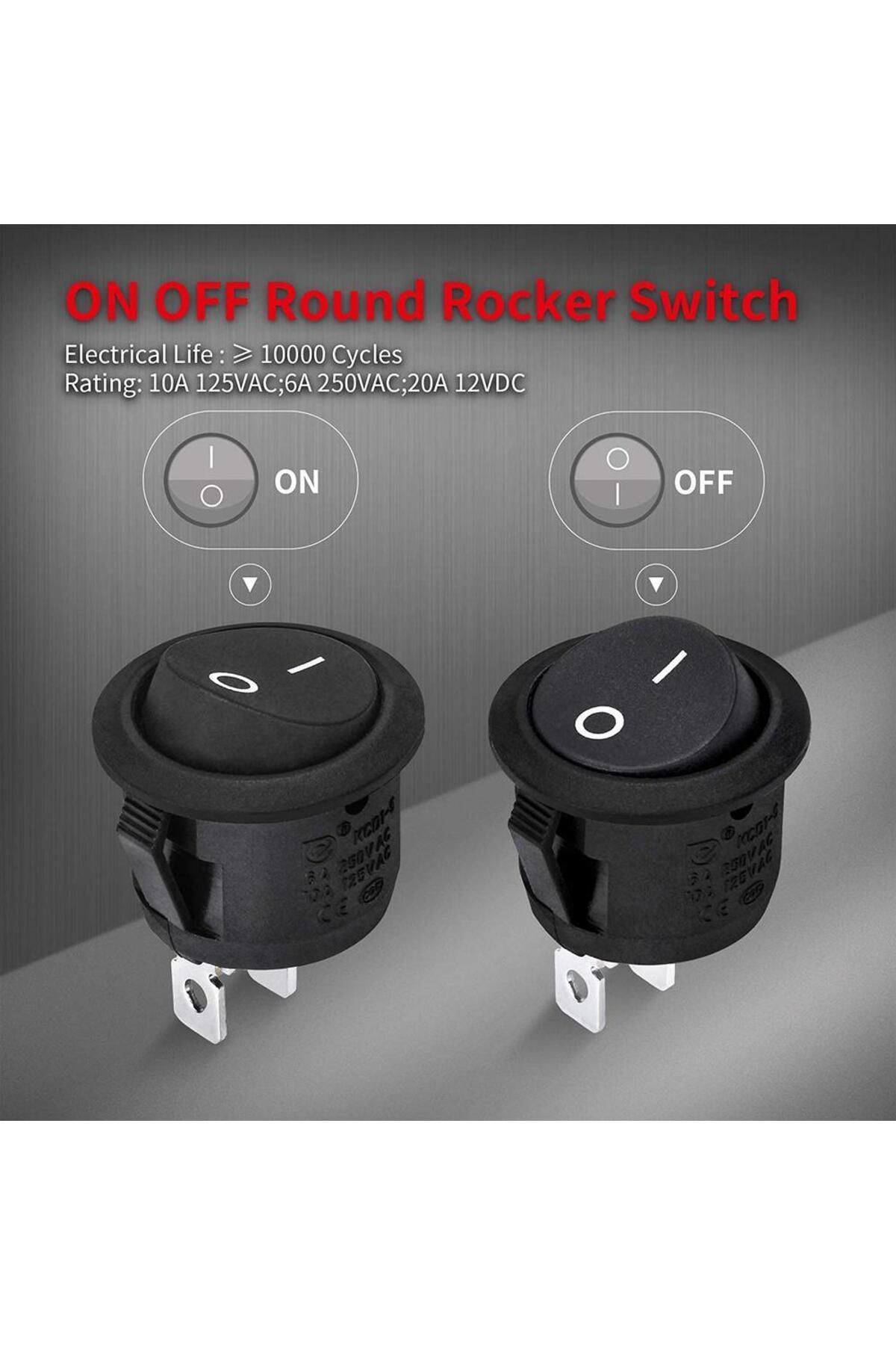 Choice-5/10Pcs ON/OFF Round Rocker Switch MINI Toggle Switch 2 Pin SPST Push Button Switch DC 12V-24V 20... 3