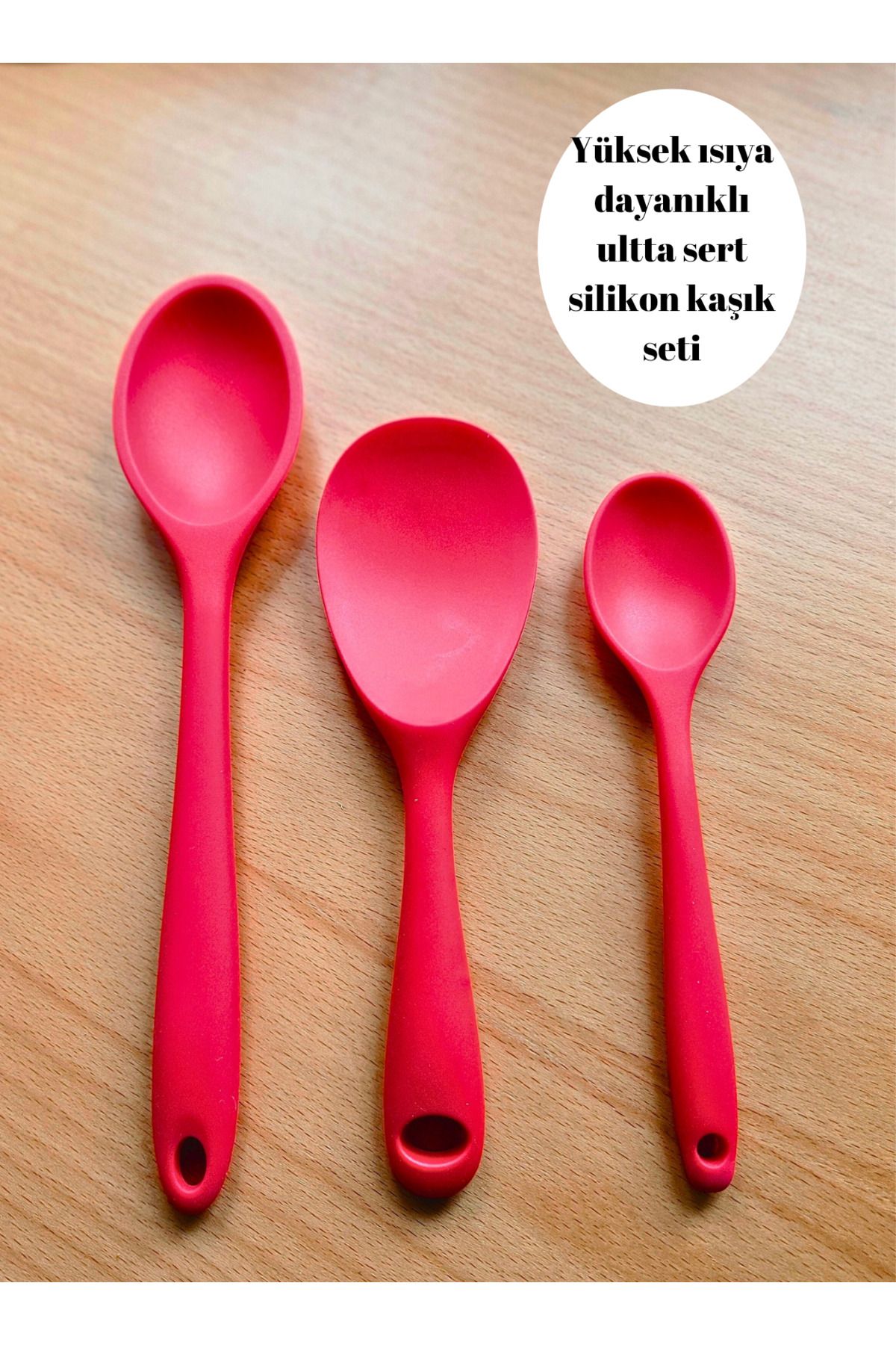 BRE HOME-Set of 4 Hard Tip High Heat Resistant Fireproof Non-Stick Silicone Spoons Service Rice (Red) 2