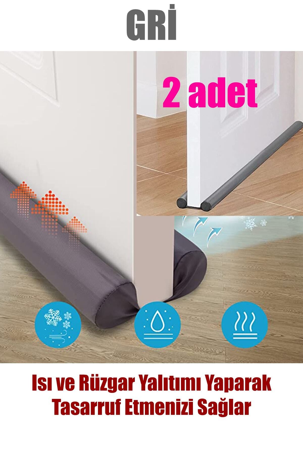 Mikasso 2 Adet Gri Çift Taraflı Kapı Altı Rüzgar Soğuk Ve Haşere Önleyici Isı Yalıtım Süngeri Kapı Altı Plas