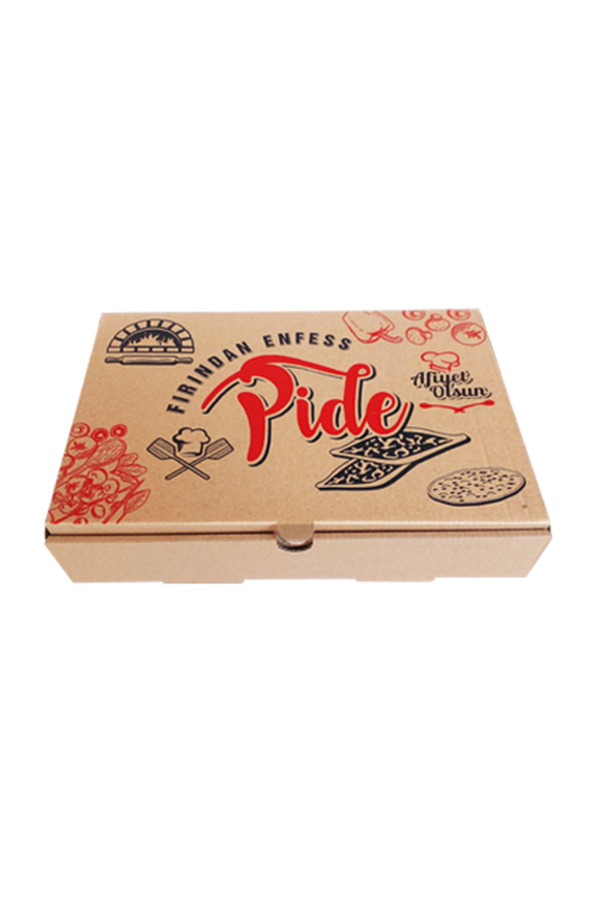 Mikasso Standart Baskılı Pide Kutusu 18*27*5 Cm - 25 Adet Kahverengi 18 x 29 cm 25'li Pide Kutusu