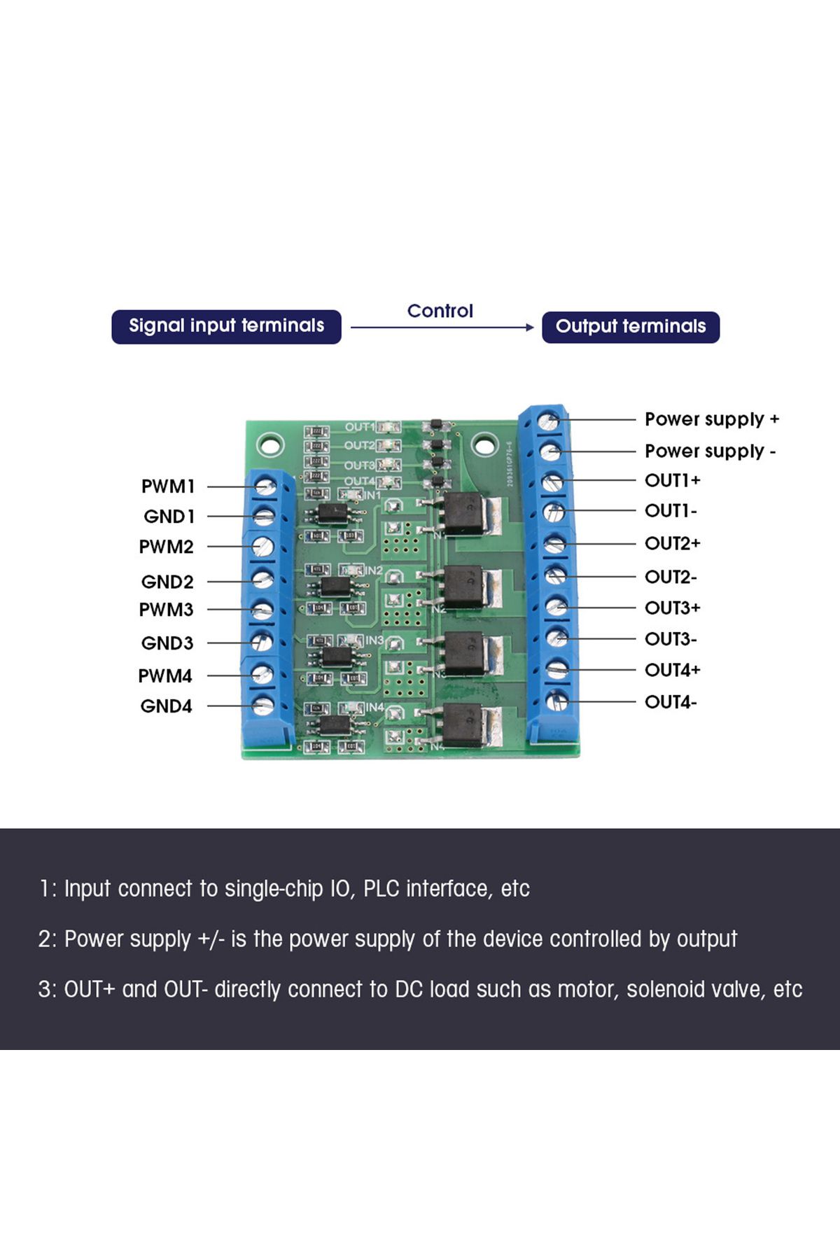 Choice-PWM 4-Channel MOS FET Module PLC Amplifier Circuit Board Driver Module 3-20V to 3.7-27VDC 10A 2