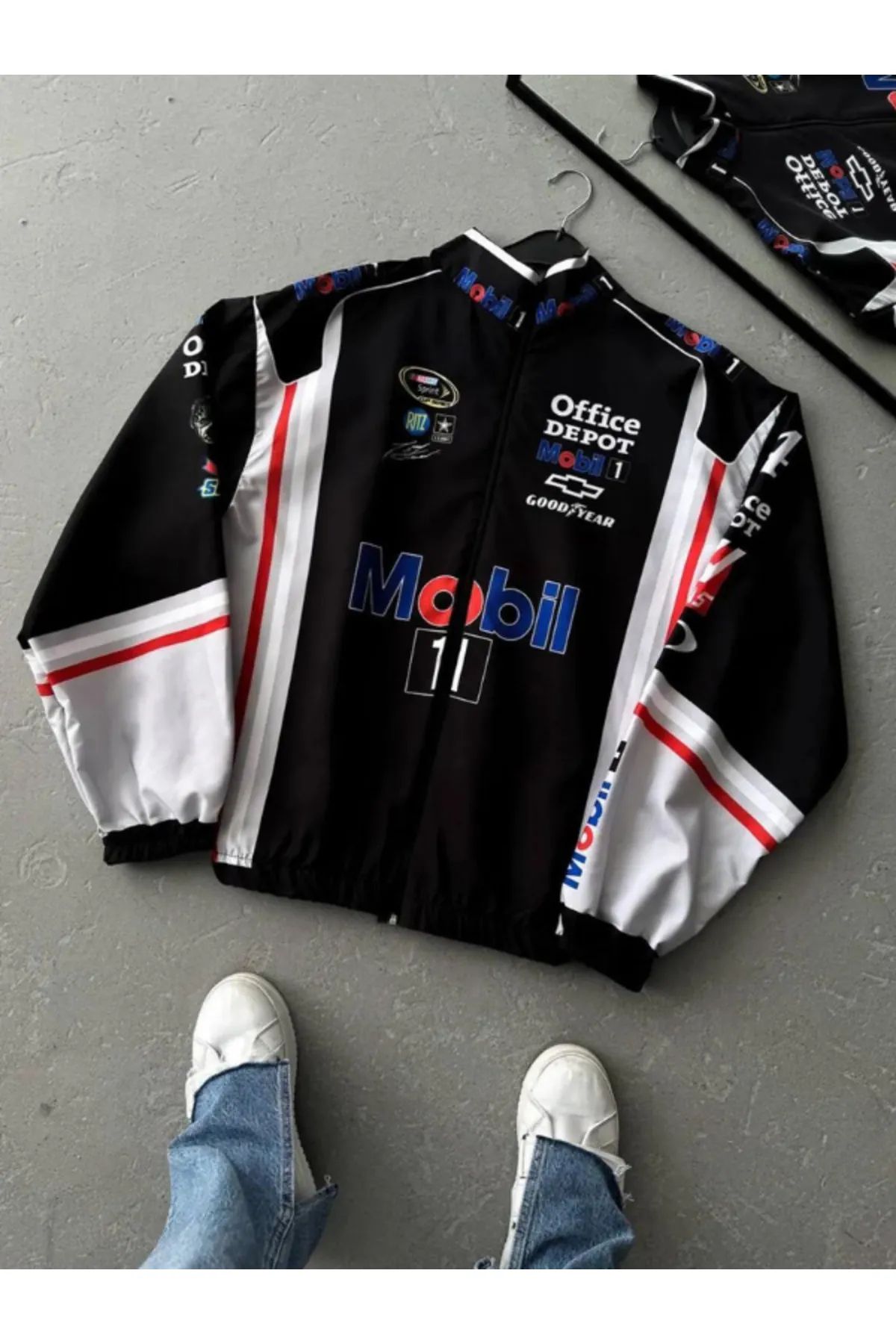 Lushen Siyah Beyaz Unisex Motorcu Yağmurluk Rüzgarlık İnce Ceket
