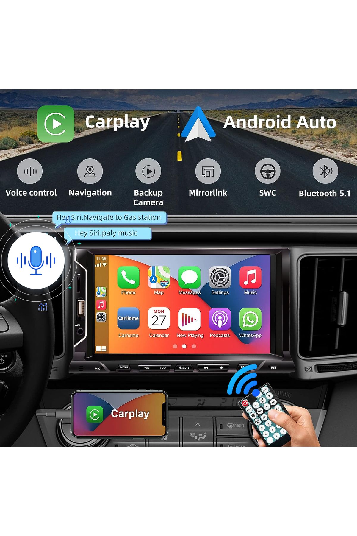 Choice-7 Inch 2 Din Car Radio Touch Screen Universal Car Video Player Support CarPlay & Android Auto wit... 2