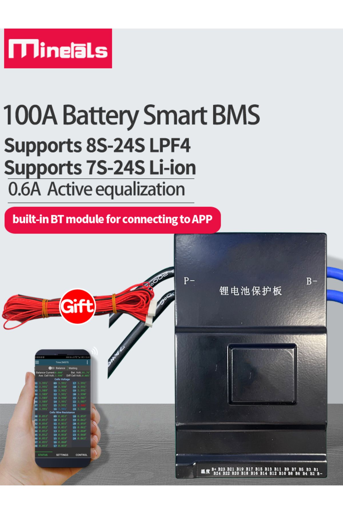 Choice-Jikong BMS 8S-24S 100A 9S 10S 12S 13S 14S 15S 16S 20S 24S Smart BMS 0.6A Active Balancer Bluetoot... 8