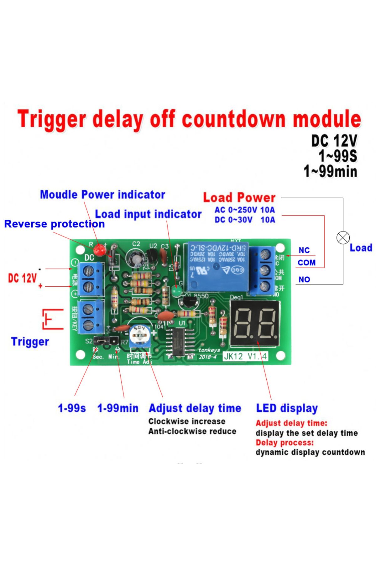 Choice-DC12V LED Display Countdown Timing Timer Delay Turn OFF Relay Switch Module 6