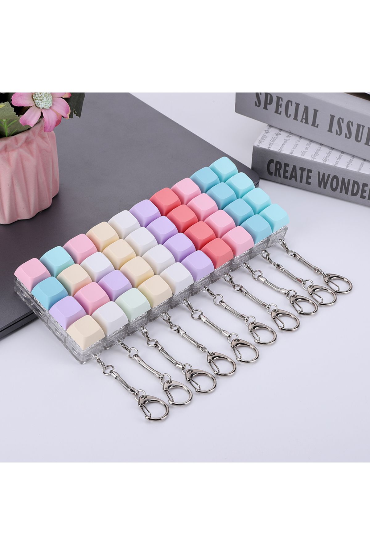 APWIKOGER-Keyboard Fidget Keychain 4 Keys Keyboard Decompression Toys with LED Light Keyboard Clicker Toy B... 4