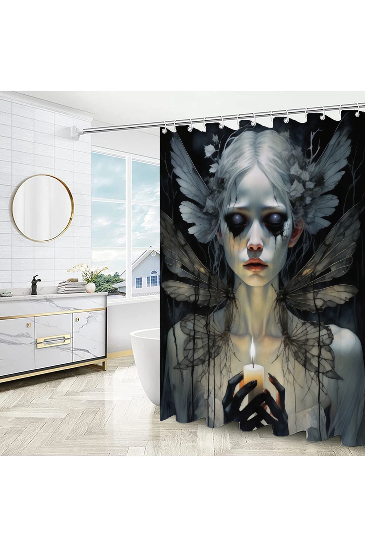 Choice-Eerie Atmosphere of Dark Fantasy Bathroom Shower Curtain Waterproof Fabric Bathroom Curtains Fold... 4