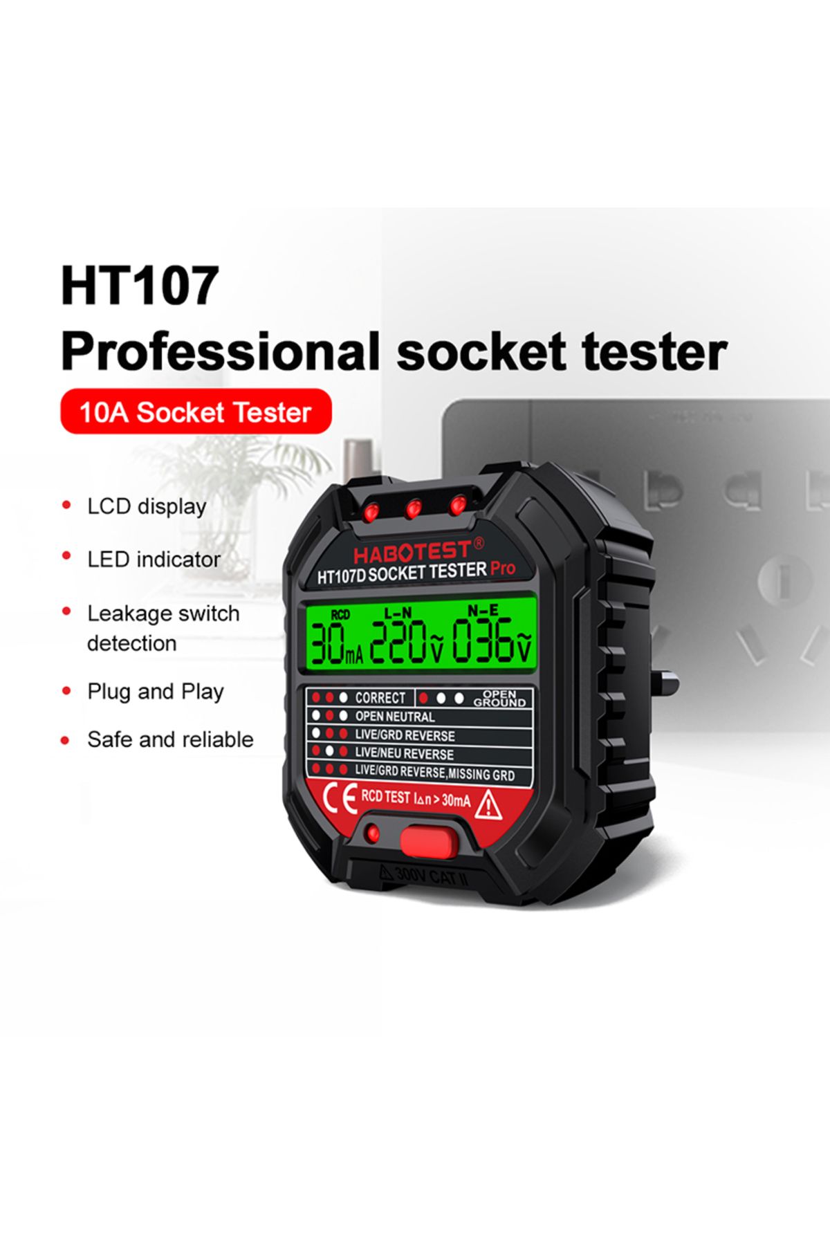 TELEHILL-HT106D HT107D Socket Tester Pro Voltage Test Digital Outlet Socket Detect EU Plug Ground Zero Lin... 6