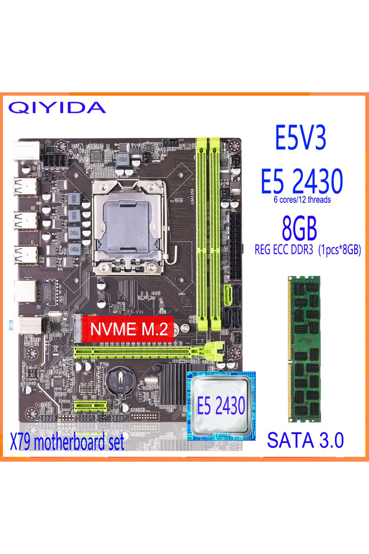 Choice-Motherboard Cpu Ram Qiyida X79 Motherboard Set With Lga 1356 Xeon E5 2430 Cpu 8gb 1600mhz 12800r Ddr 7