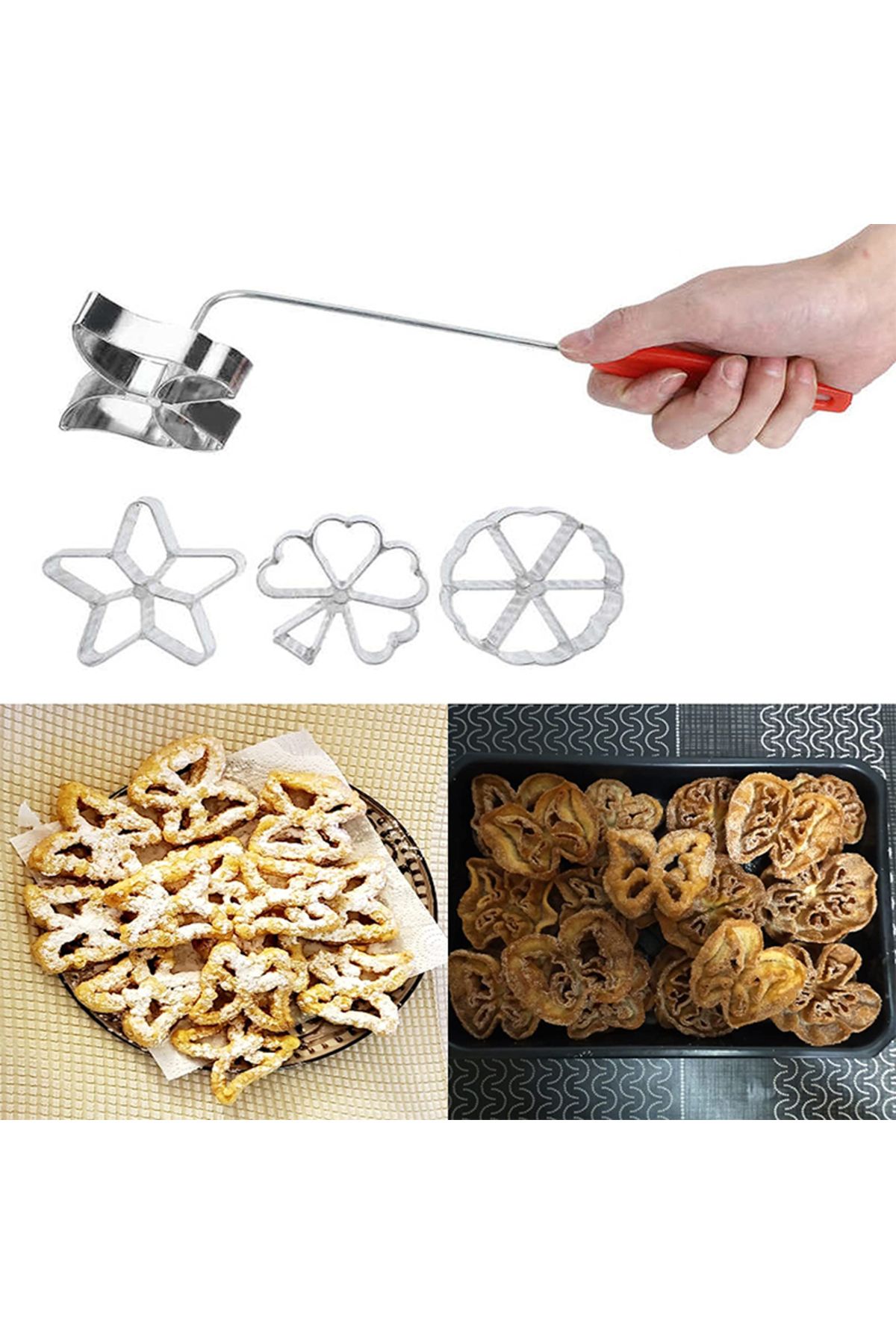 Choice-5-Piece Cast Iron Rosette Cookie Maker Set - Versatile Molds with Handle for Easy Use - Perfect f... 3