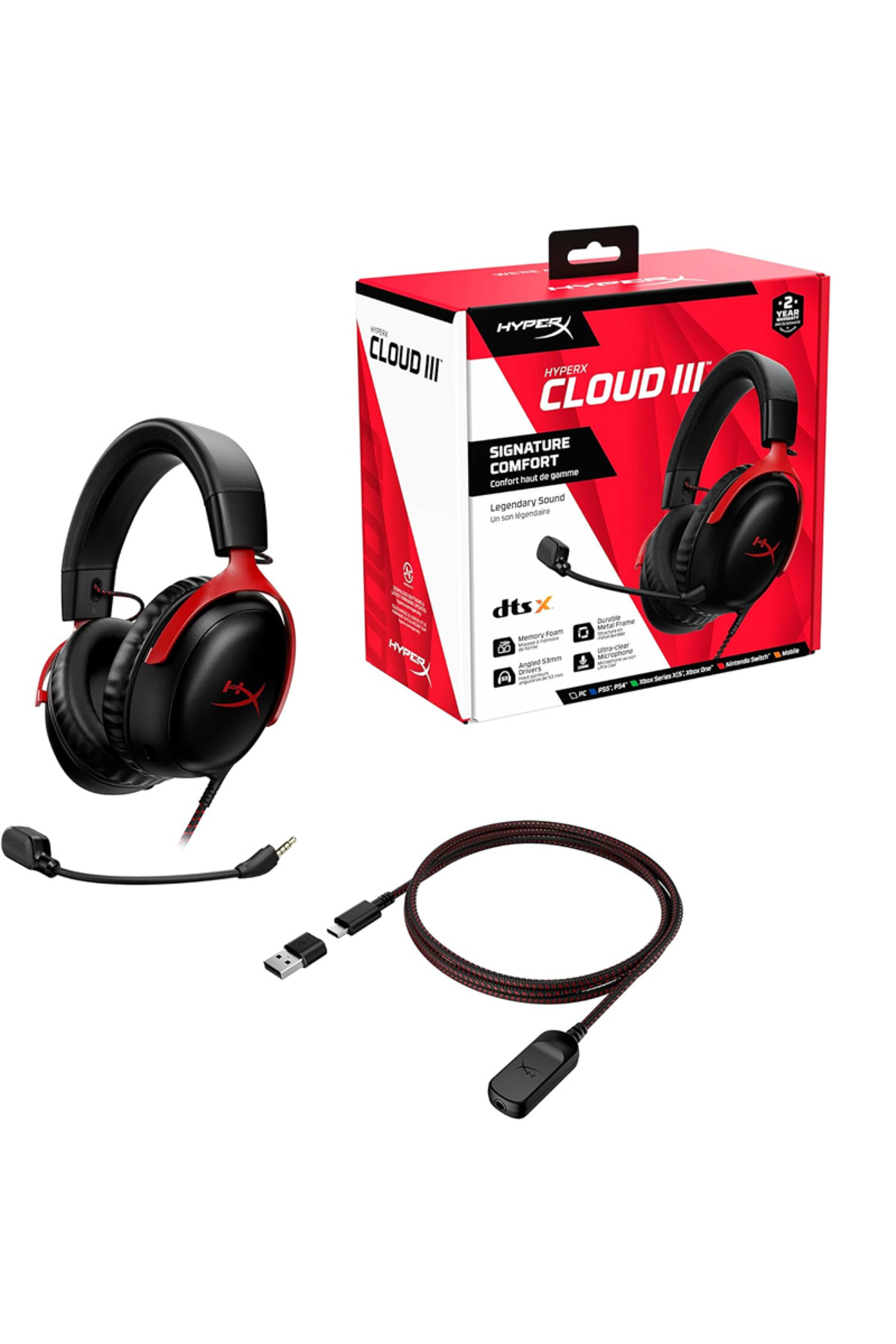 Choice-HyperX Cloud 3 III Wired Gaming Headset With DTS Sound Mic/Support HyperX Software USB Gaming Hea... 1