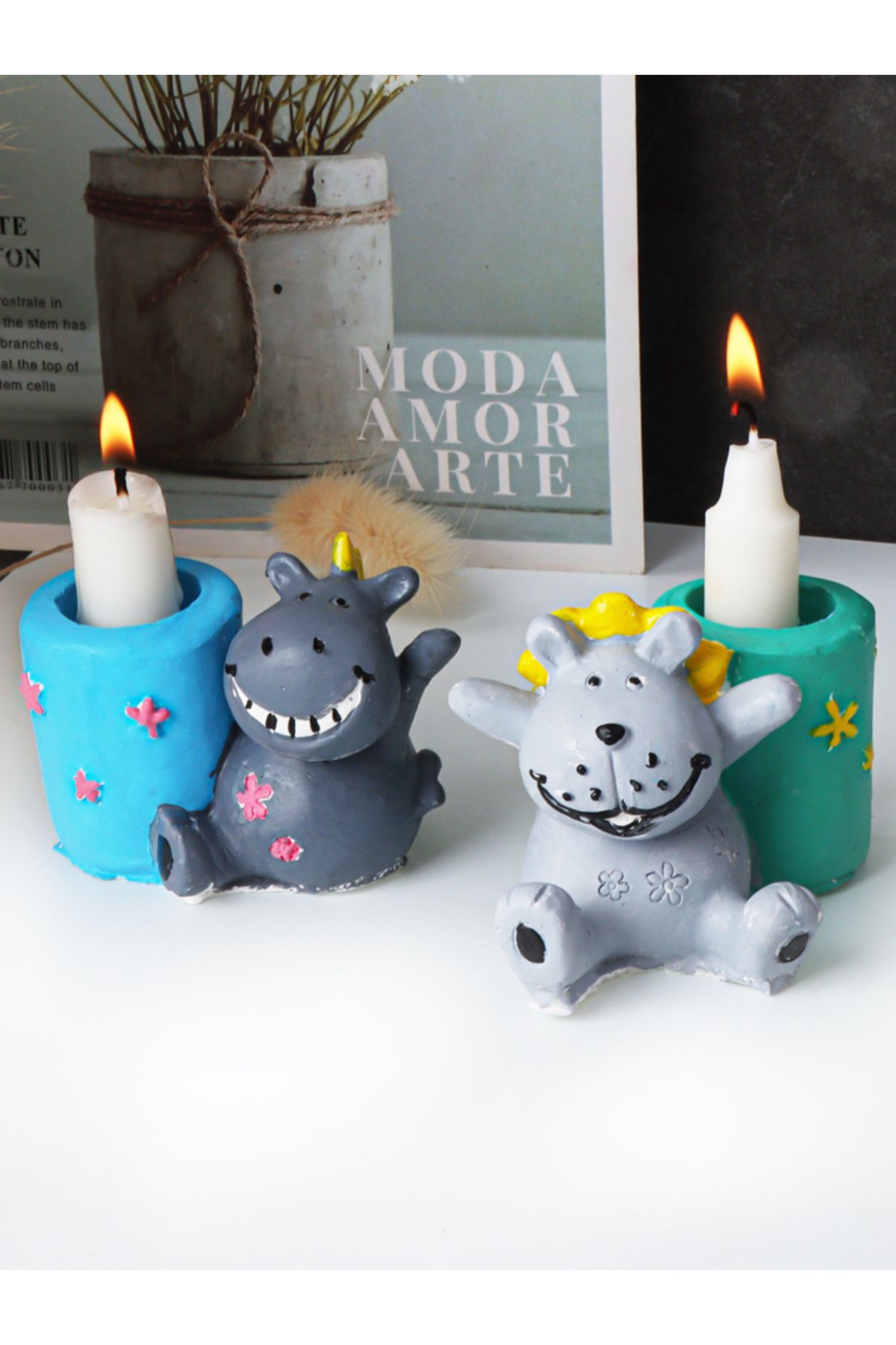 Choice-3D Cute Animal Zebra Candle Holder Silicone Mold DIY Hand Vase Lip Candle Holder Mold Plaster Dro... 6