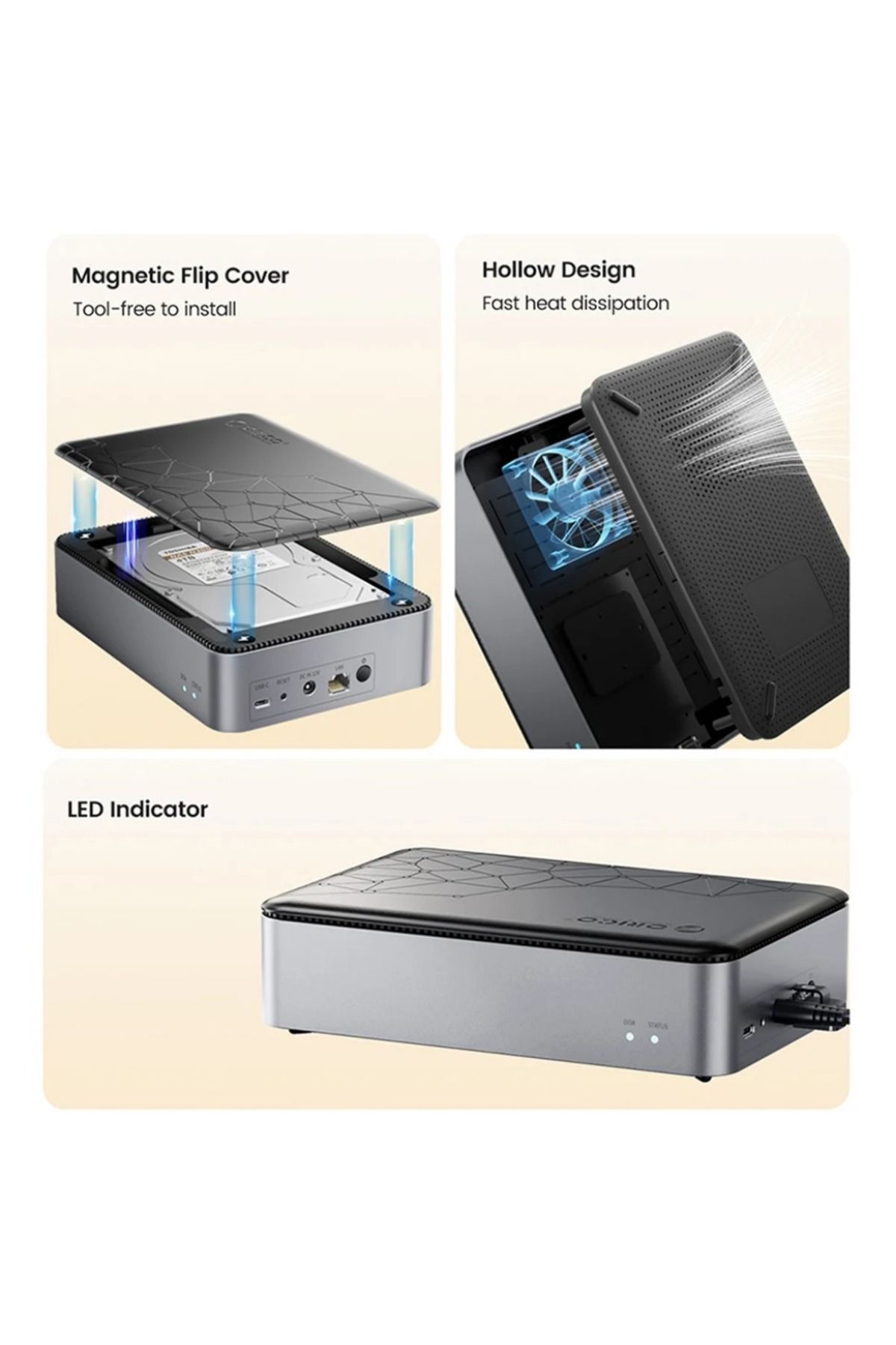 Orico-3.5 inch sata hard drive enclosure nas network hdd storage box usb c hdd disk external cas... 6